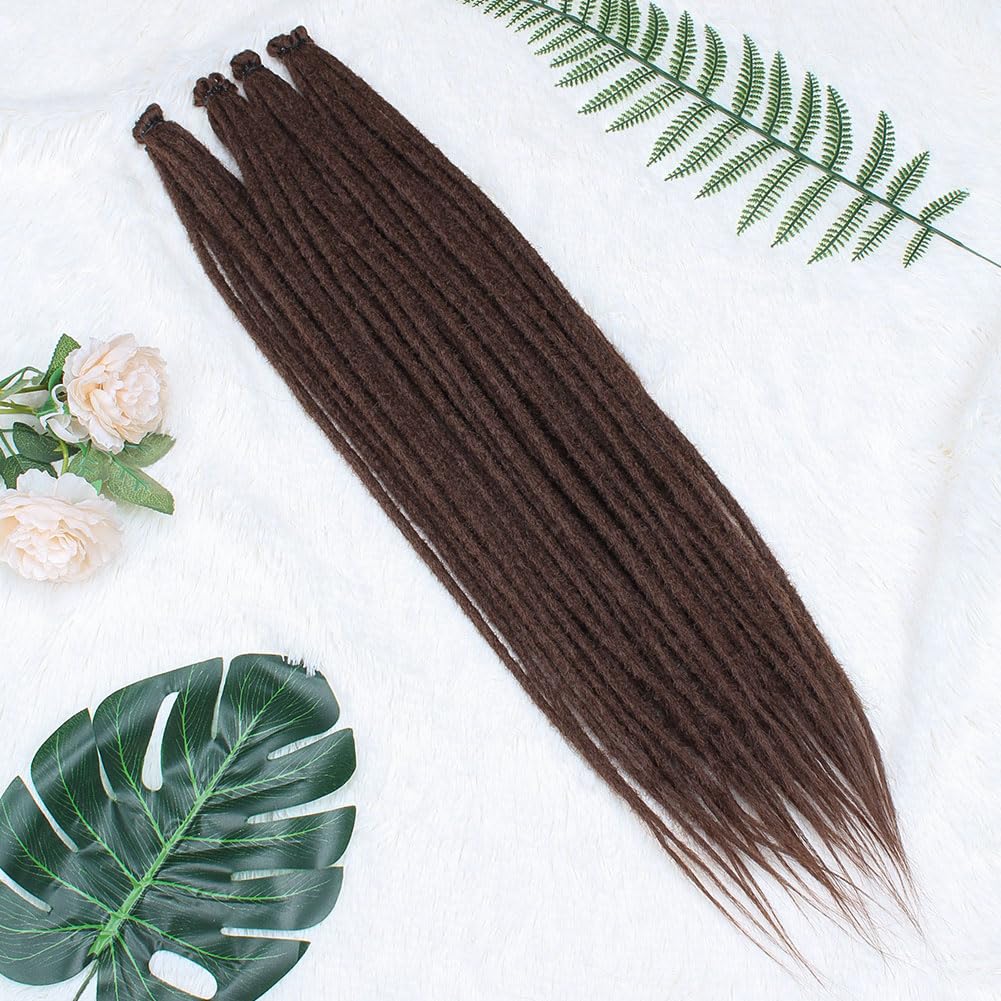 Kraler Dreadlock Extensions, 22 '' Chocolate Brown Synthetic Crochet Dreads Extensions 100% Handmade Single Ended Dreads Thin 0.
