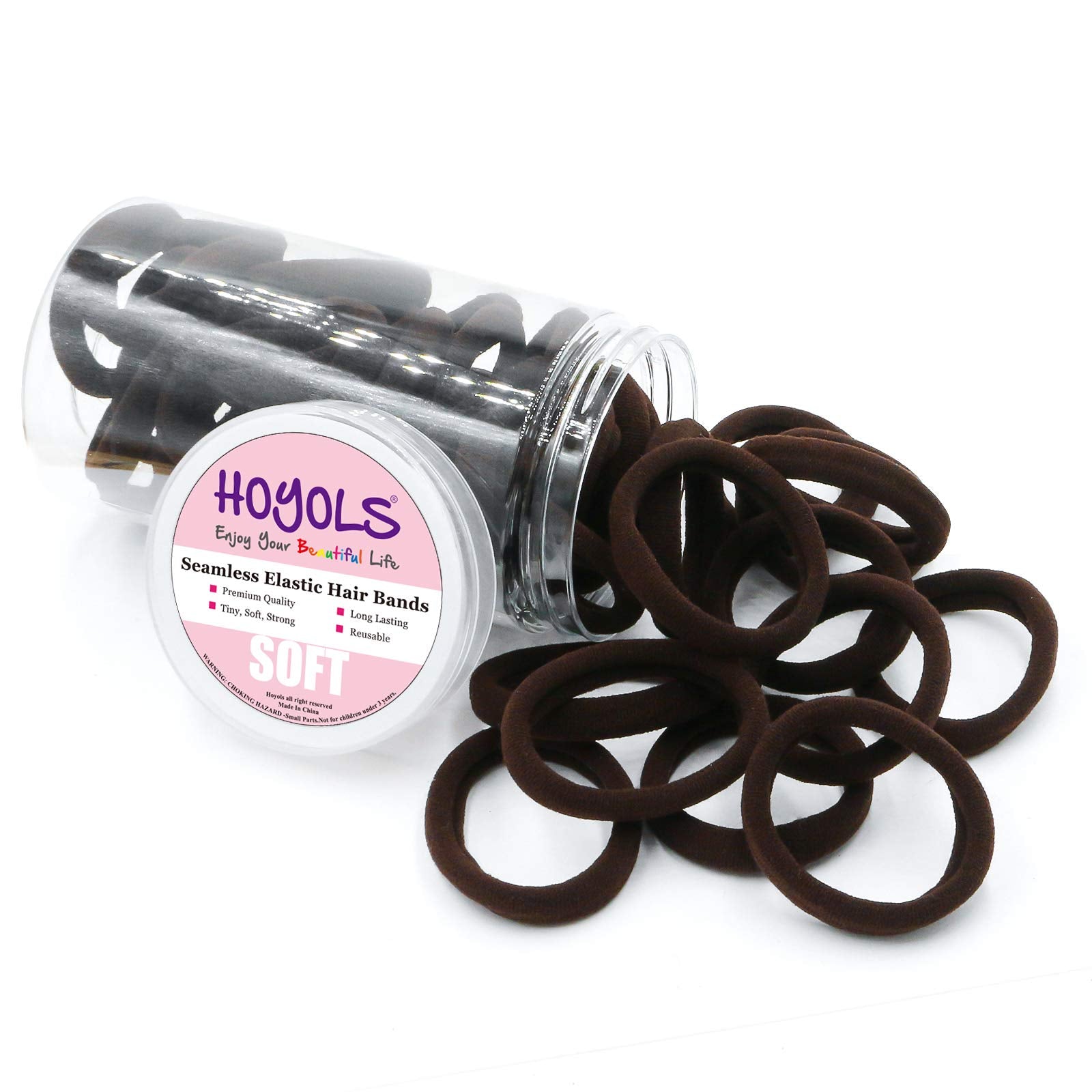HOYOLS Soft Seamless Hair Ties, Dark Brown Stretch Cotton Hair Bands Ponytail Holder for Women Thick Hair, No Slip No Damage No 