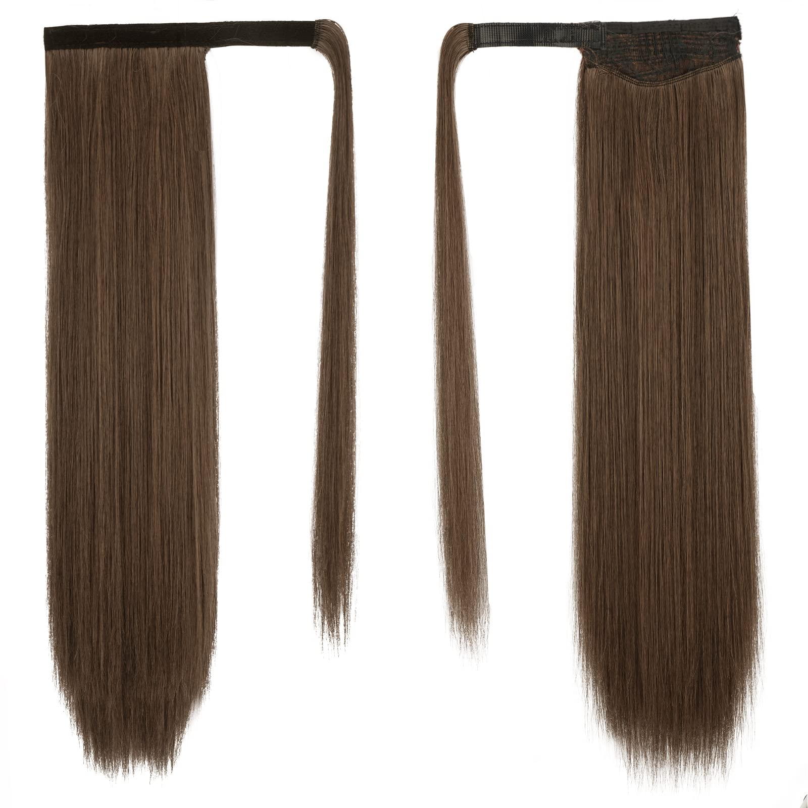BARSDAR 20 Inch Ponytail Extension Long Straight Wrap Around Clip in Synthetic Fiber Hair for Women -Dark Brown mix Auburn Evenl