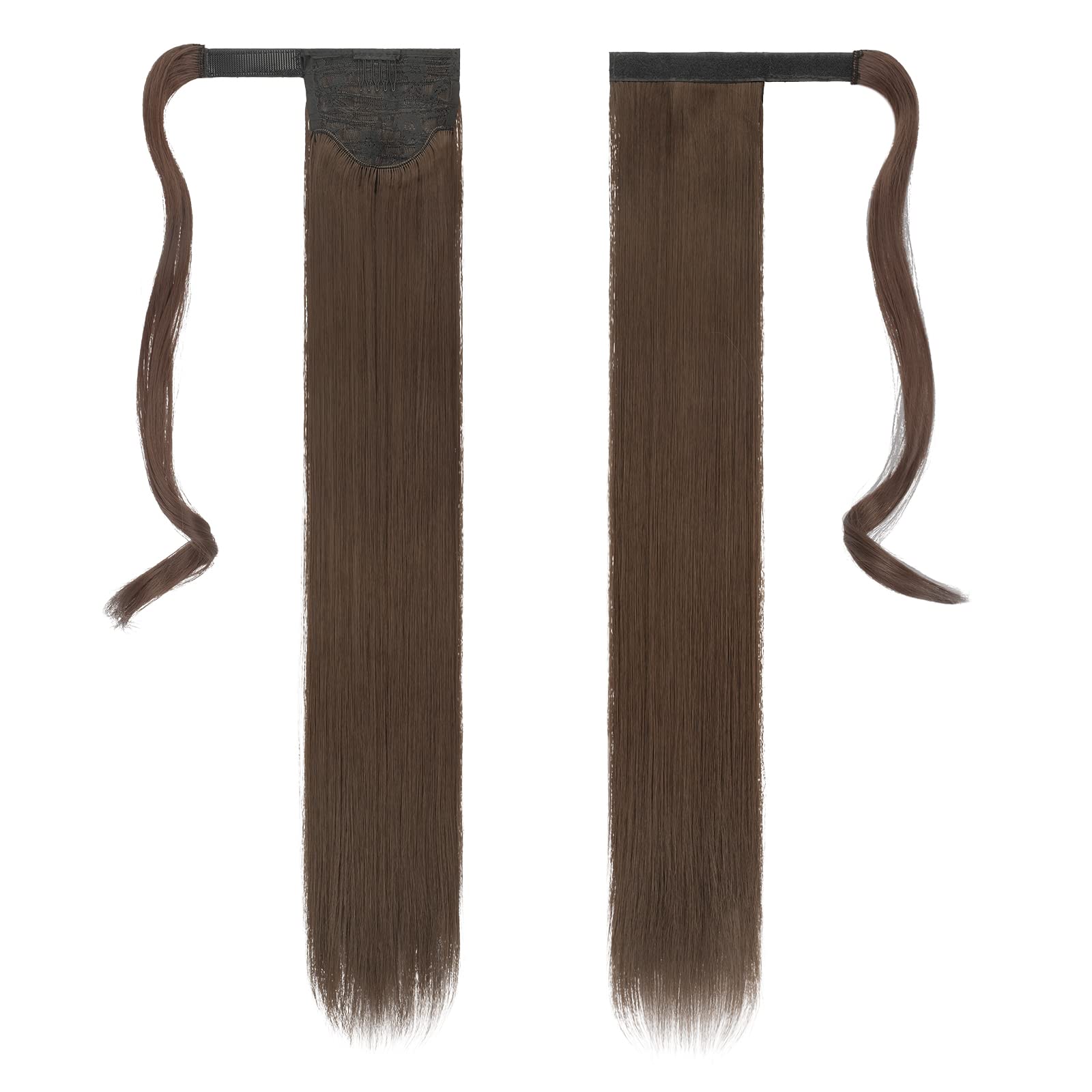 Feshfen Straight Long Ponytail Extensions 24 Inch Wrap Around Synthetic Ponytails Hair Piece Pony Tail Hair Extensions Hairpiece