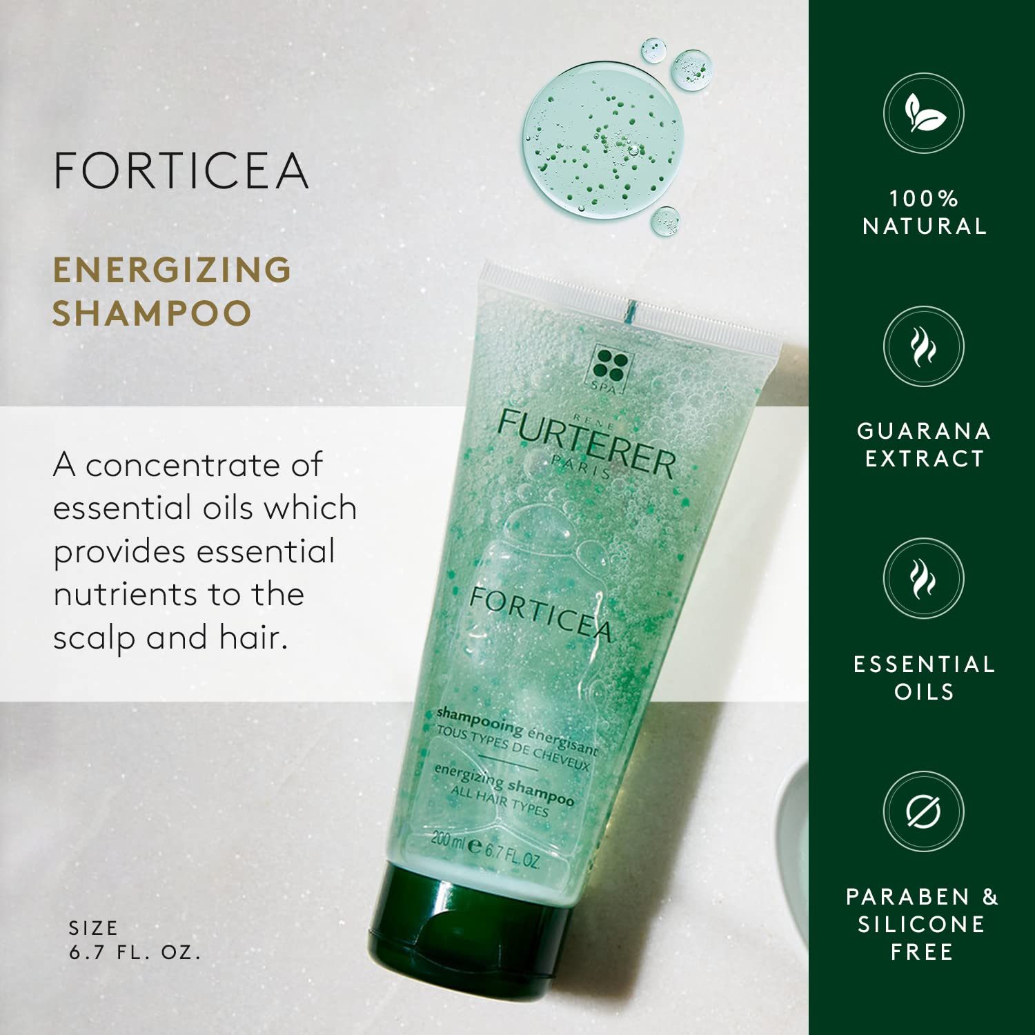 Rene Furterer Forticea Strengthening Vitality Shampoo - Guarana Extract & Essential Oils 6.7 Fl Oz.