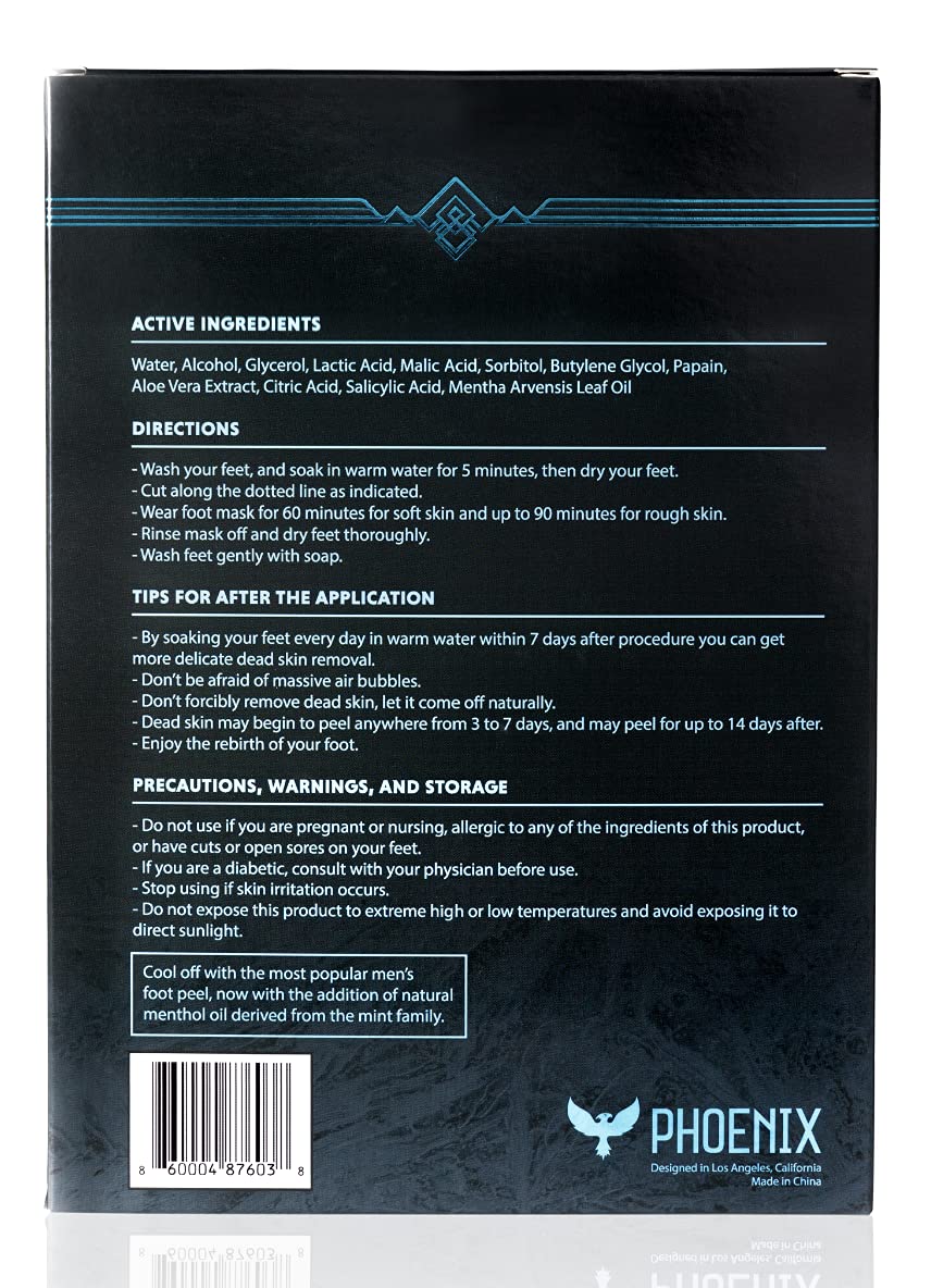 (Pack of 2) Phoenix Foot Peel for Men - Extra Large - Extra Strength - Menthol - Exfoliating Dry Feet Treatment - Callus Remover