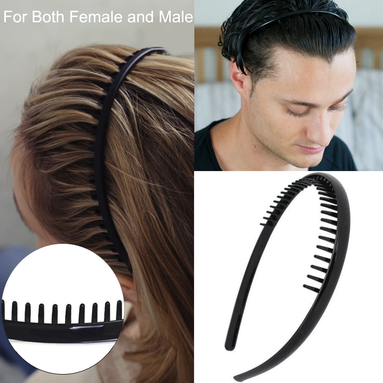 Ultimute 8 Pcs Fashion No Slip Effortless Plastic Headbands With Teeth Comb Black Skinny Hair Bands For Women Men Teen Girls, Ma