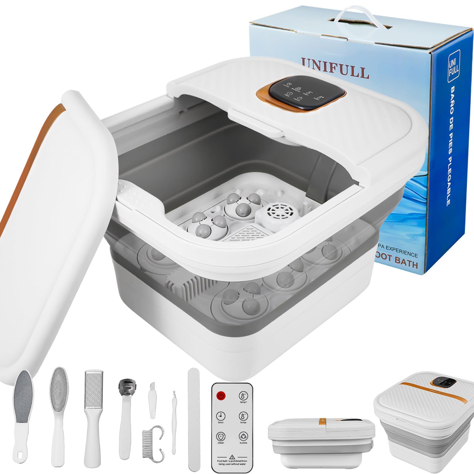 Unifull Collapsible Foot Spa Bath With Heat, Motorized Massager, Touch Screen, Foot Pedicure Kit, Temperature Control, Pedicure