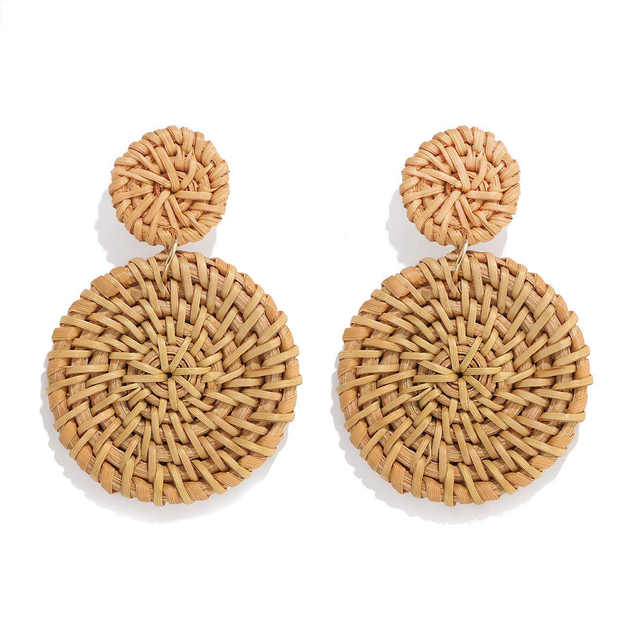 ARATLENCH Rattan Woven Dangling Earrings Handmade Straw Dangle Drop Earrings Boho Summer Beach Statement Circle Ball Hoop Earrin