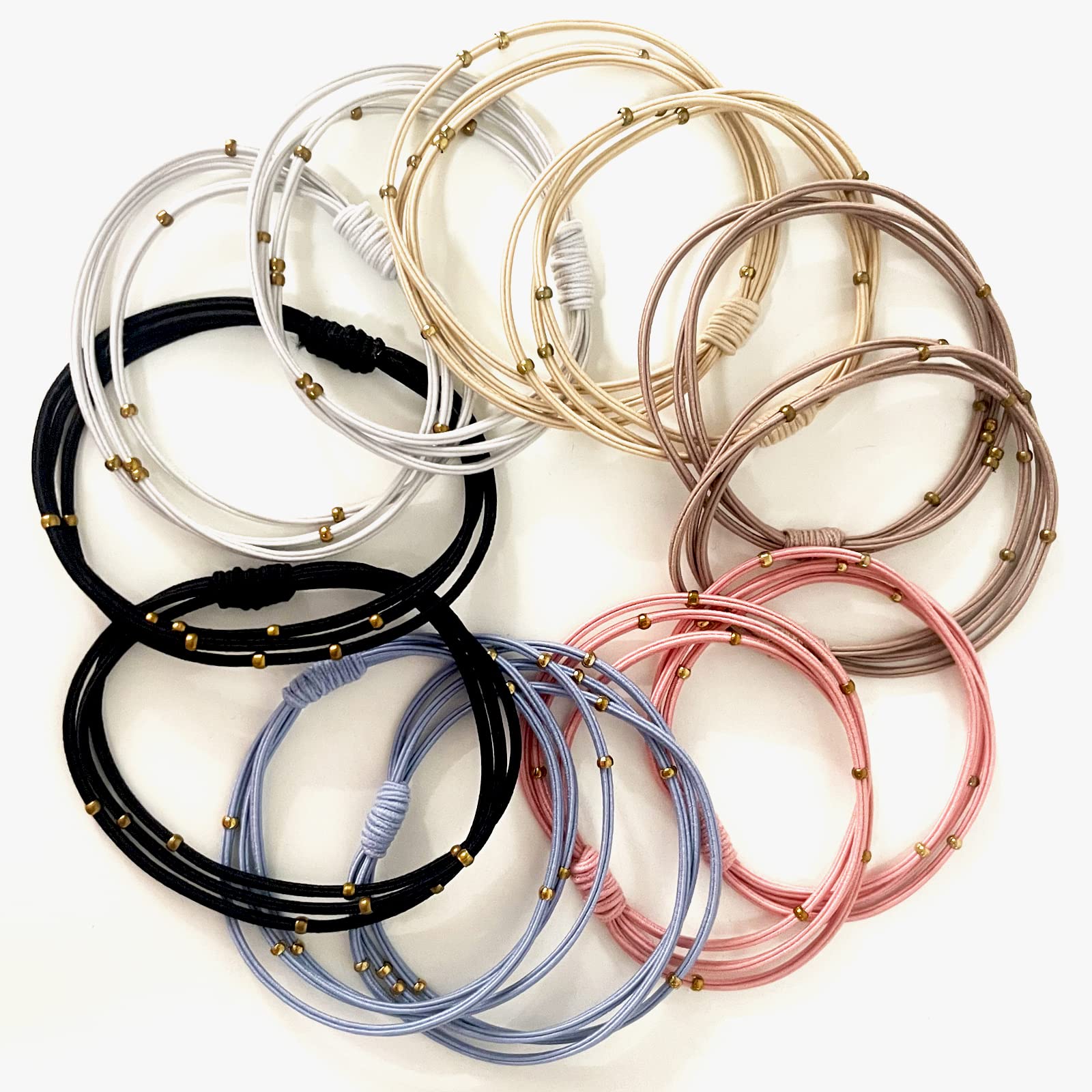 Udebe Fashion Hair Ties With Golden Beads, Thin Hair Elastics Tie Korean, Colorful 12 Counts.