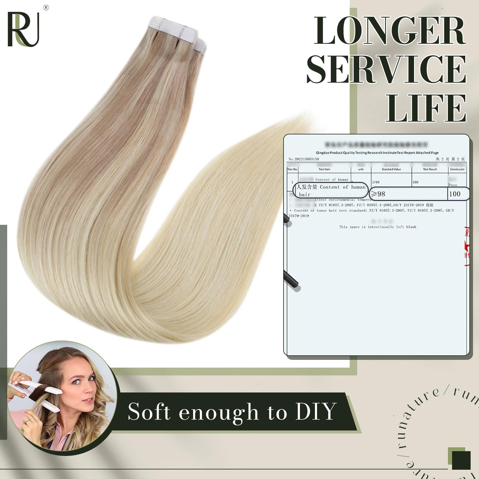 Runature Balayage Tape In Hair Extensions Human Hair 16 Inch Straight Tape Ins Human Hair Extensions Ombre Ash Blonde Mix Light