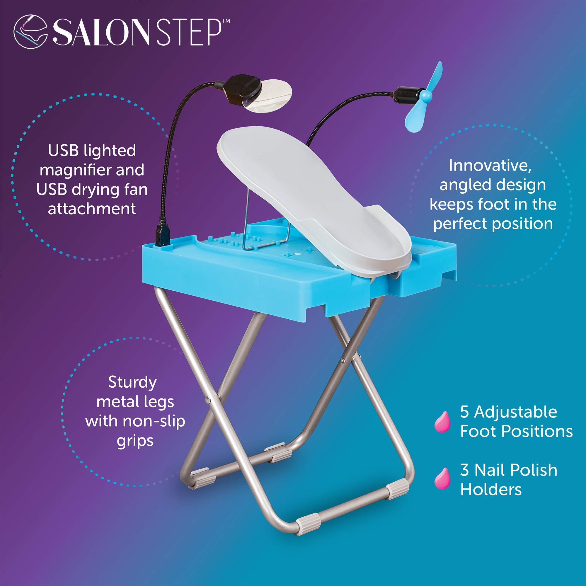 Salon Step The Beauty Footrest For Easy At-Home Pedicures, Treat Your Feet, No More Bending Or Stretching With Led Magnifier, Dr