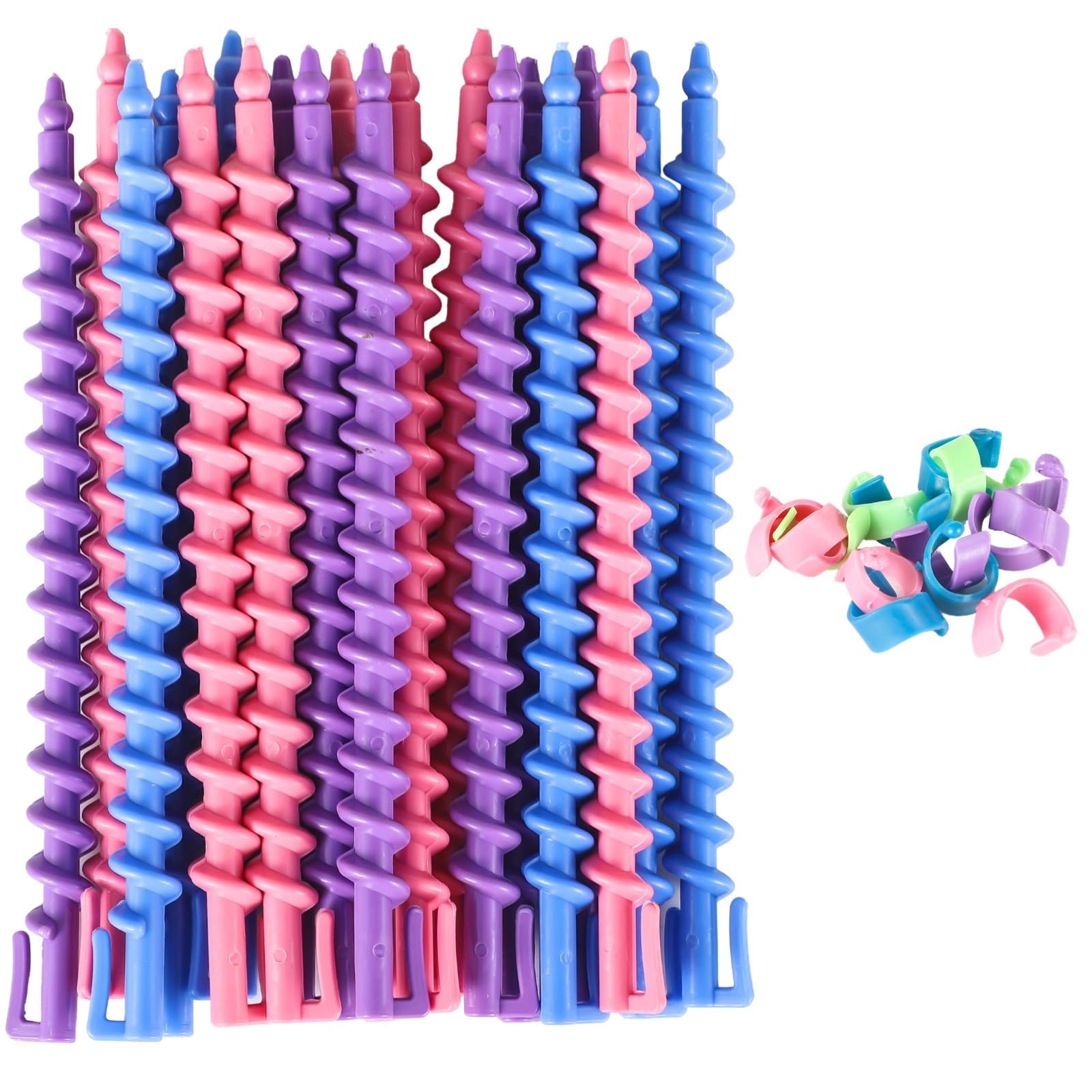 100 Pcs Heatless Spiral Curl Rods & Clips Kit  Plastic Perm Curlers for Long Hair, Random Colors