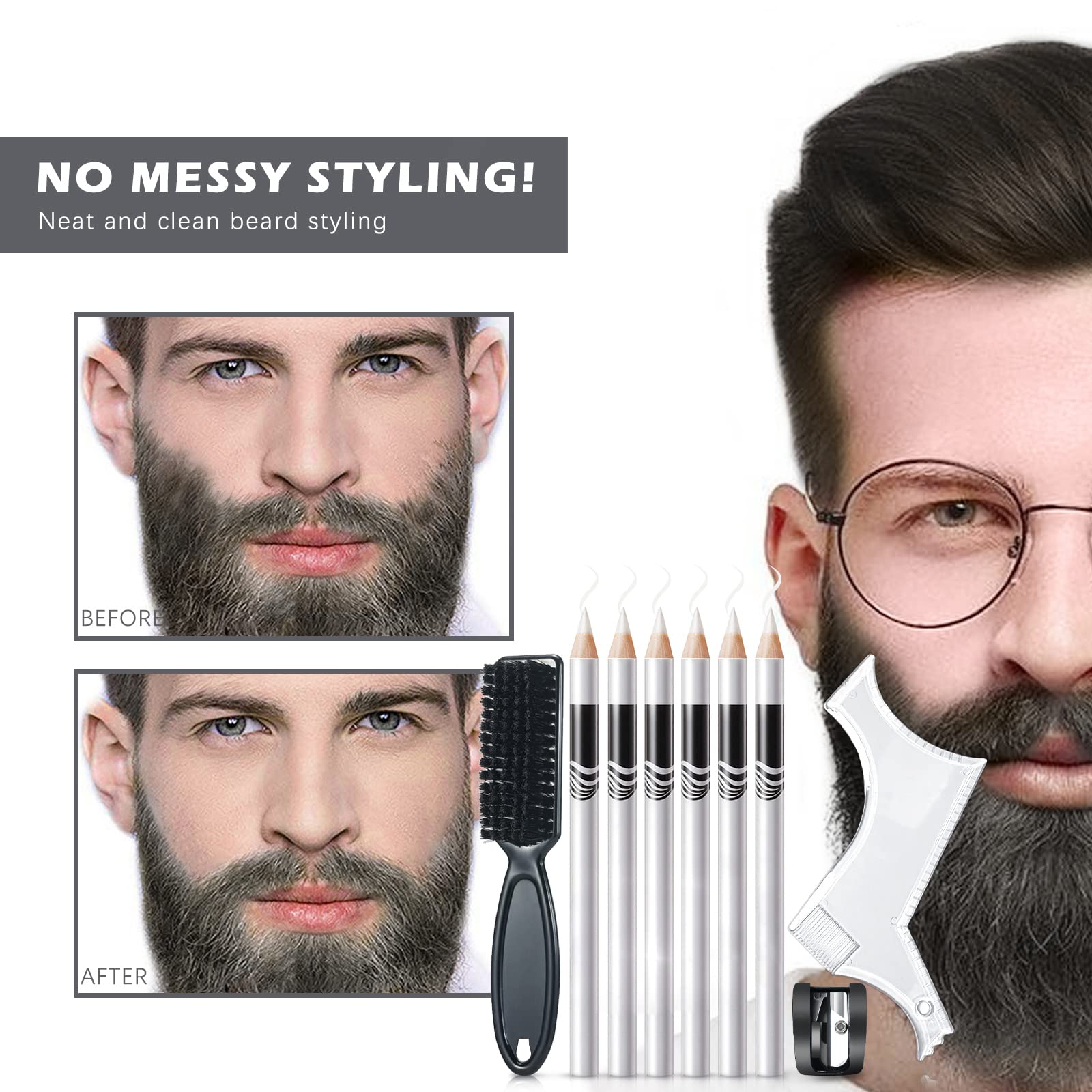 NewBang 8 Pieces White Barber Pencil Set Edge Hairline Razor Trace Pencils Beard Guide Beard Hairline Outliner and Beard Shaping