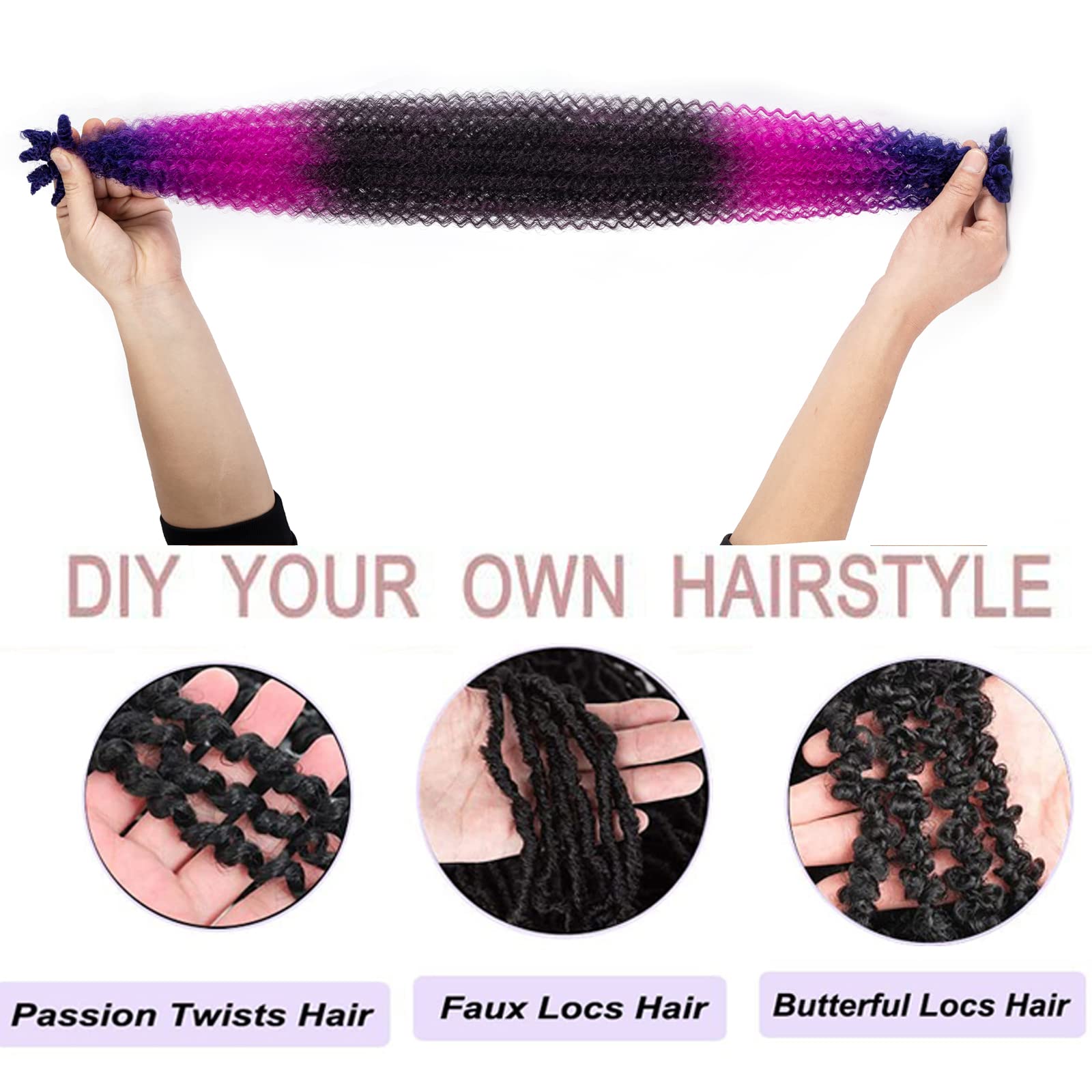 8 Packs Springy Afro Twist Hair 24 Inch 49# Pre-Separated Marley Twist Braiding Hair Soft Synthetic Crochet For Distressed Faux