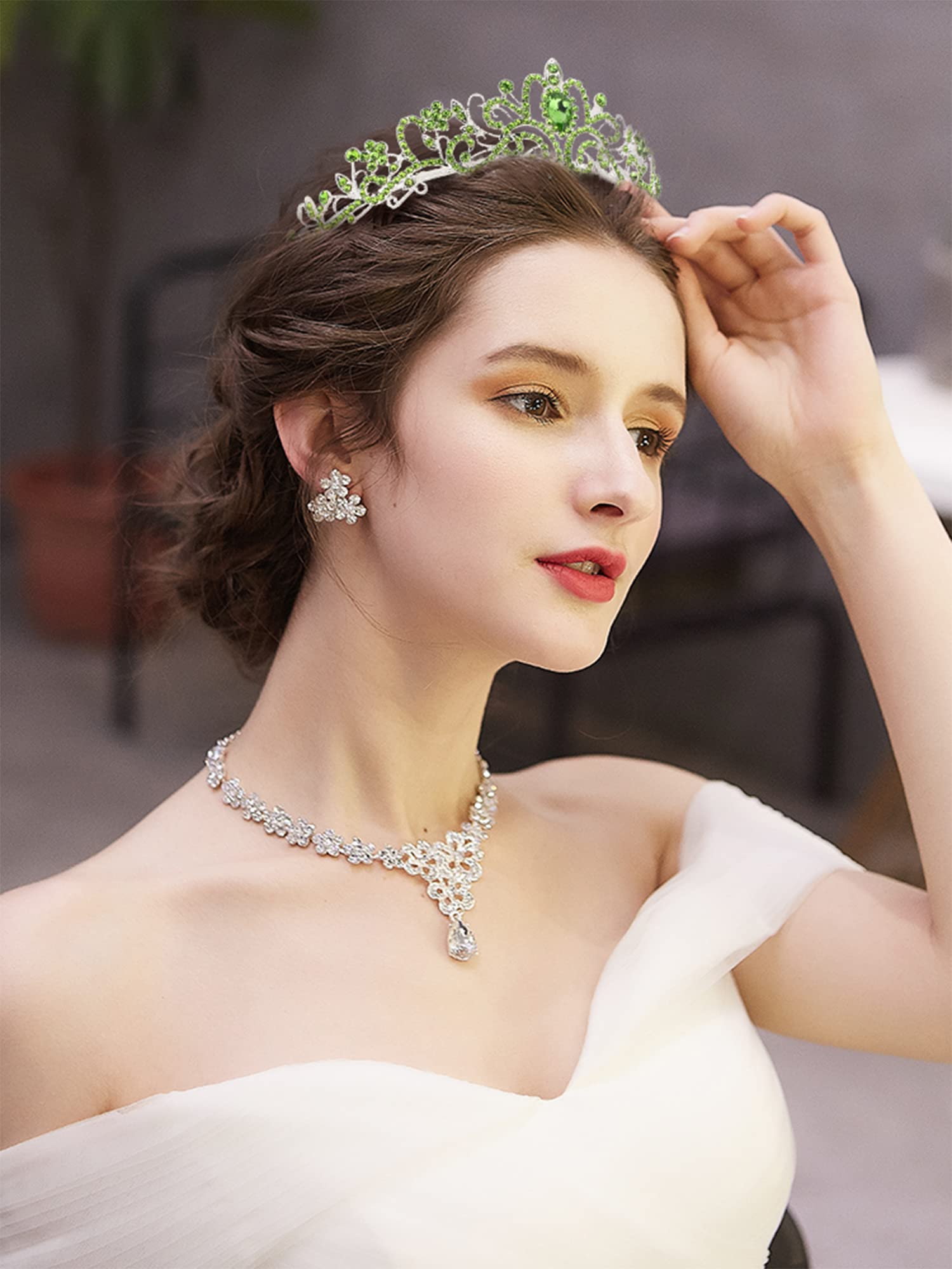Cocide Green Tiara And Crowns For Women Crystal Headband Princess Rhinestone With Combs Bride Hairpiece Bridal Wedding Prom Birt