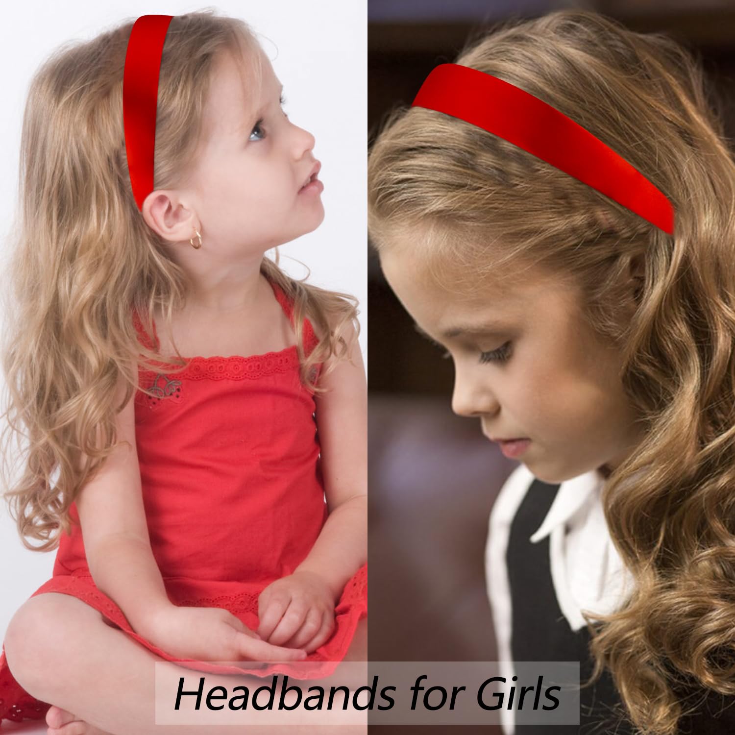 Atoden Satin Red Headbands For Women Girls 1.18 Inch Wide Thin Hard Headbands Non Slip Ribbon Hair Bands Plain Headbands For Cra
