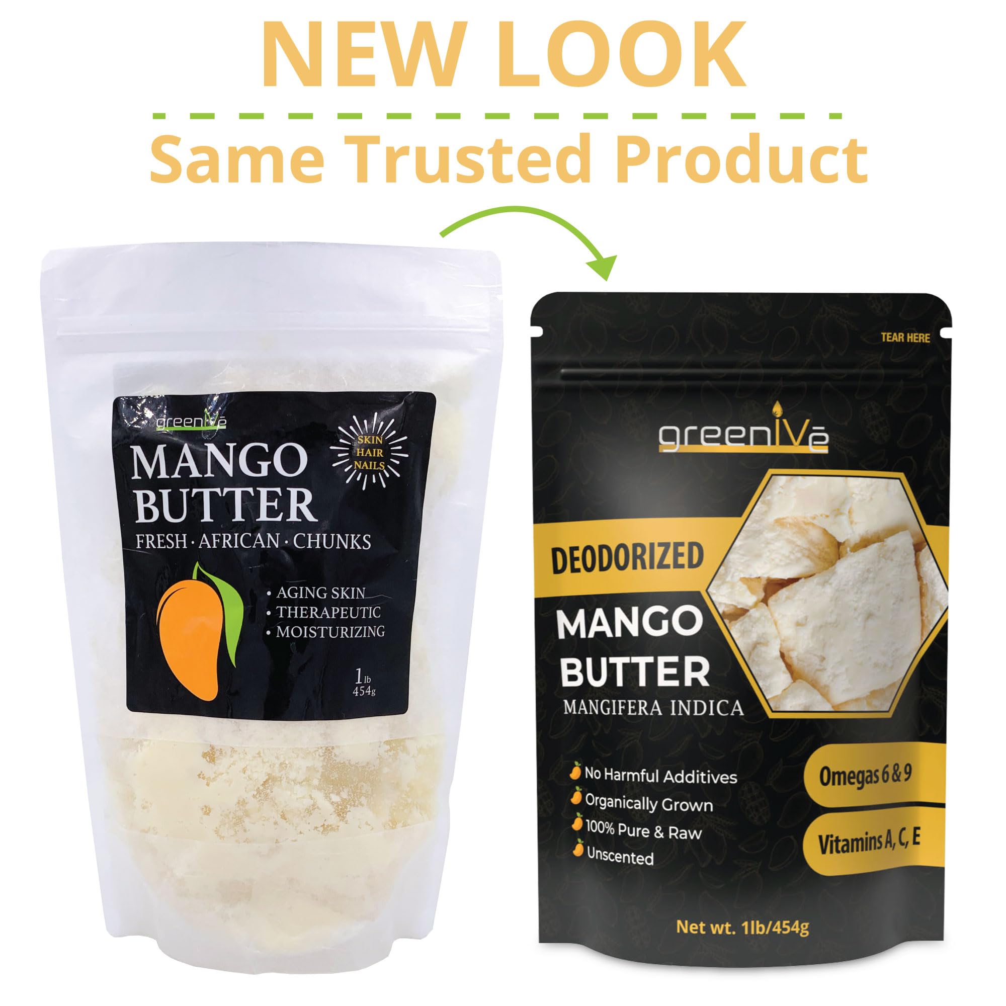 GreenIVe Deodorized Mango Butter 100% Pure Raw Creamy All Natural Skin Moisturizer (1 Pound Bag)