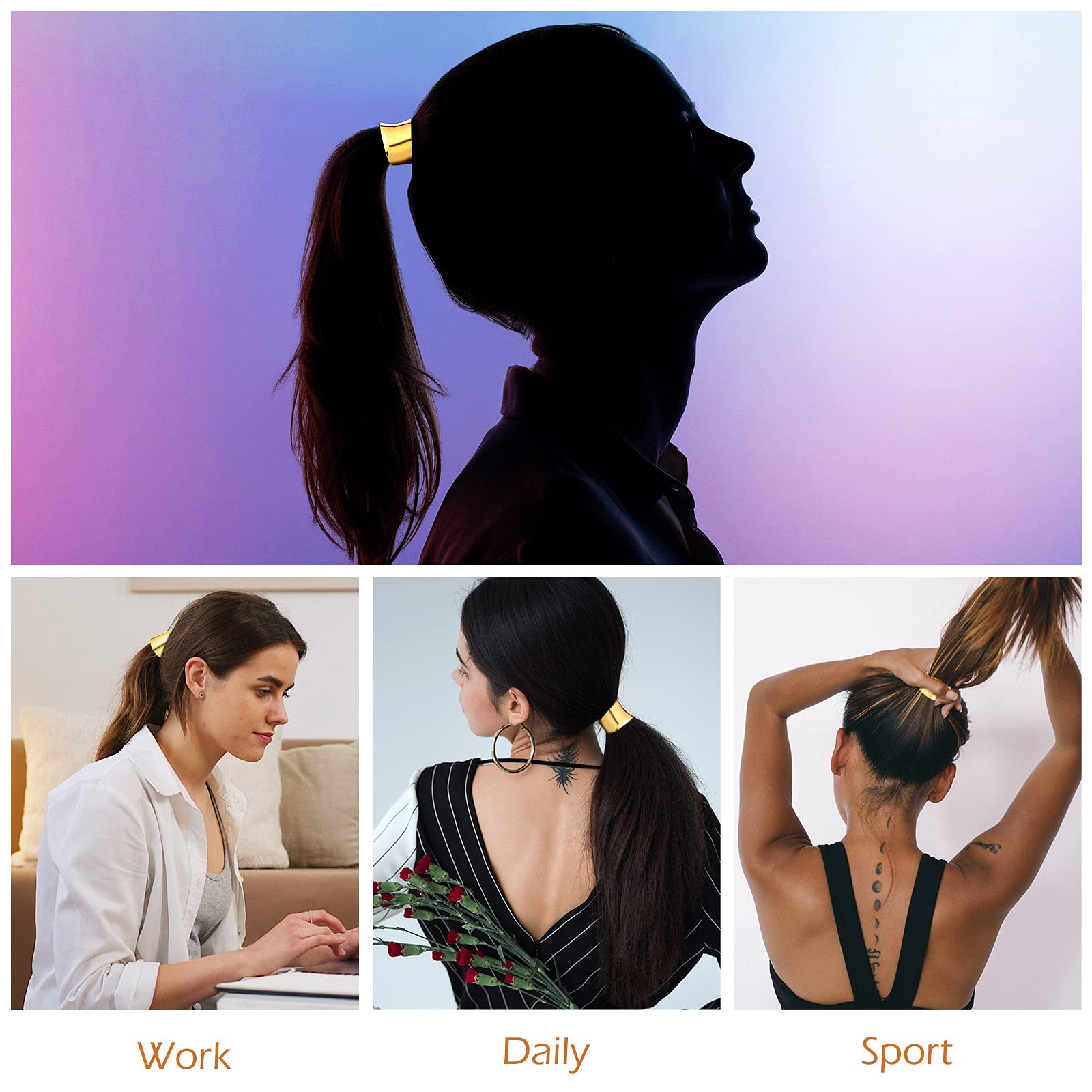Ponytail Cuff Gold for Women Girls Gothic Punk Metal Circle Hair Ties Holder Elastic Hair Band Rope Fashion Hair Accessories Lad
