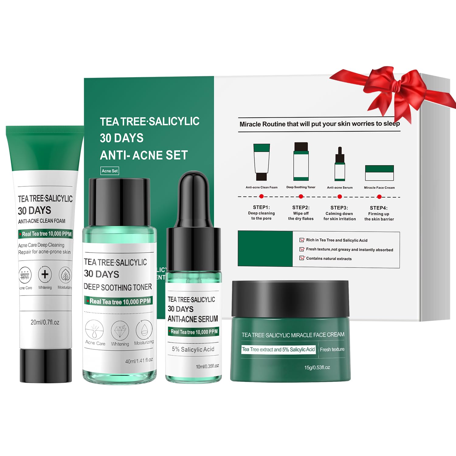 Tea Tree Salicylic Acid Facial Skin Care Set, Acne Treatment Skincare Set ,Skincare Mini Kit, Facial Kit Gifts for Women,Cleanse
