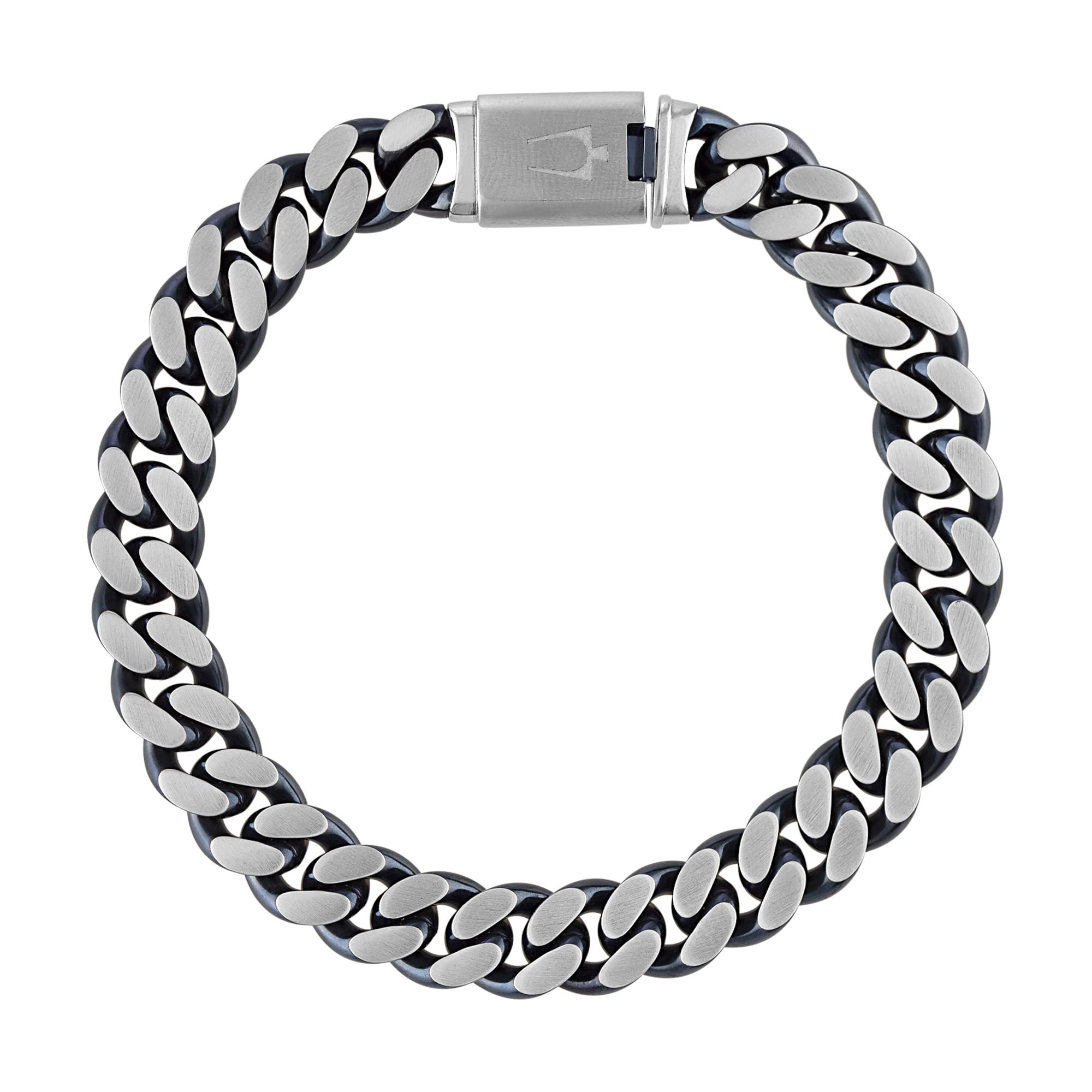 Bulova Jewelry Mens Classic Curb Chain Blue and Silver Stainless Steel 10MM Bracelet,Length 8 Style:BVB1078-SLSTNA