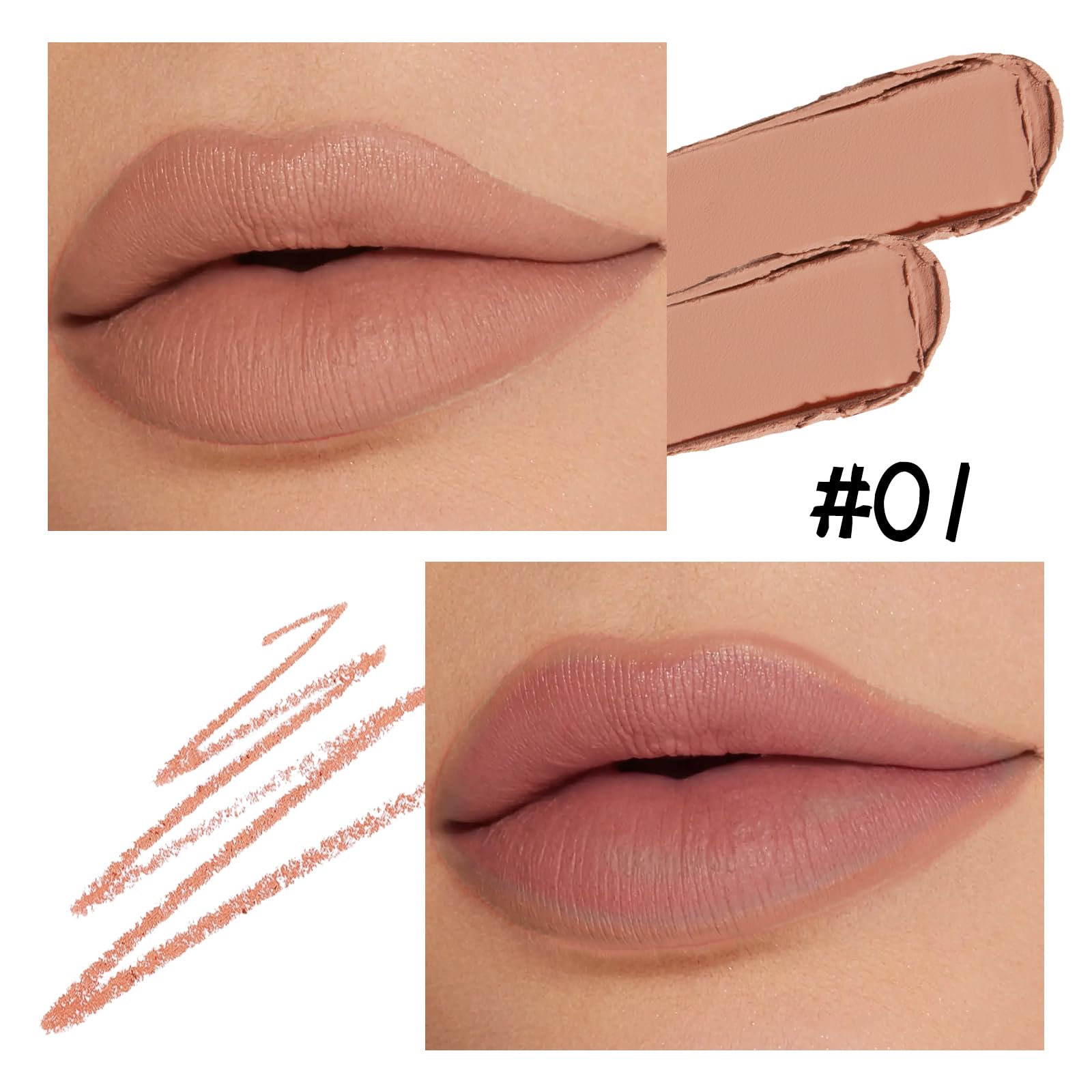 Boobeen Double-ended Lipstick Lip Liner Makeup Velvet Lipgloss Lipstick, Creamy Lip Pencil for Women Matte Long-lasting Matte Sa