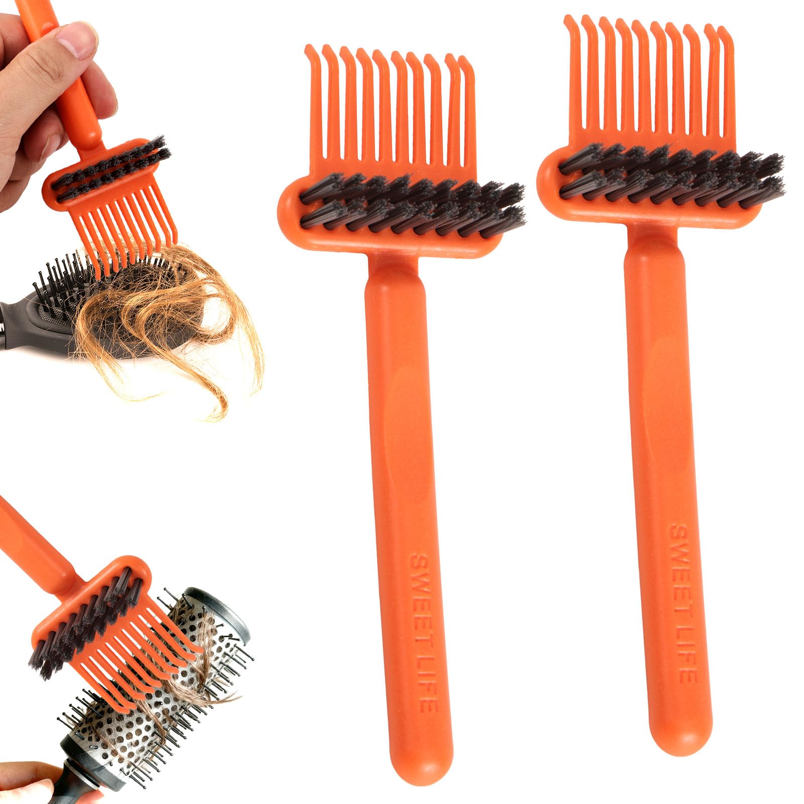 2pcs 2in1 Comb Cleaner with Pick and Bristles, Hair Brush Cleaner Tool Hairbrush Cleaning Rake for Home Salon Travel Use Effec
