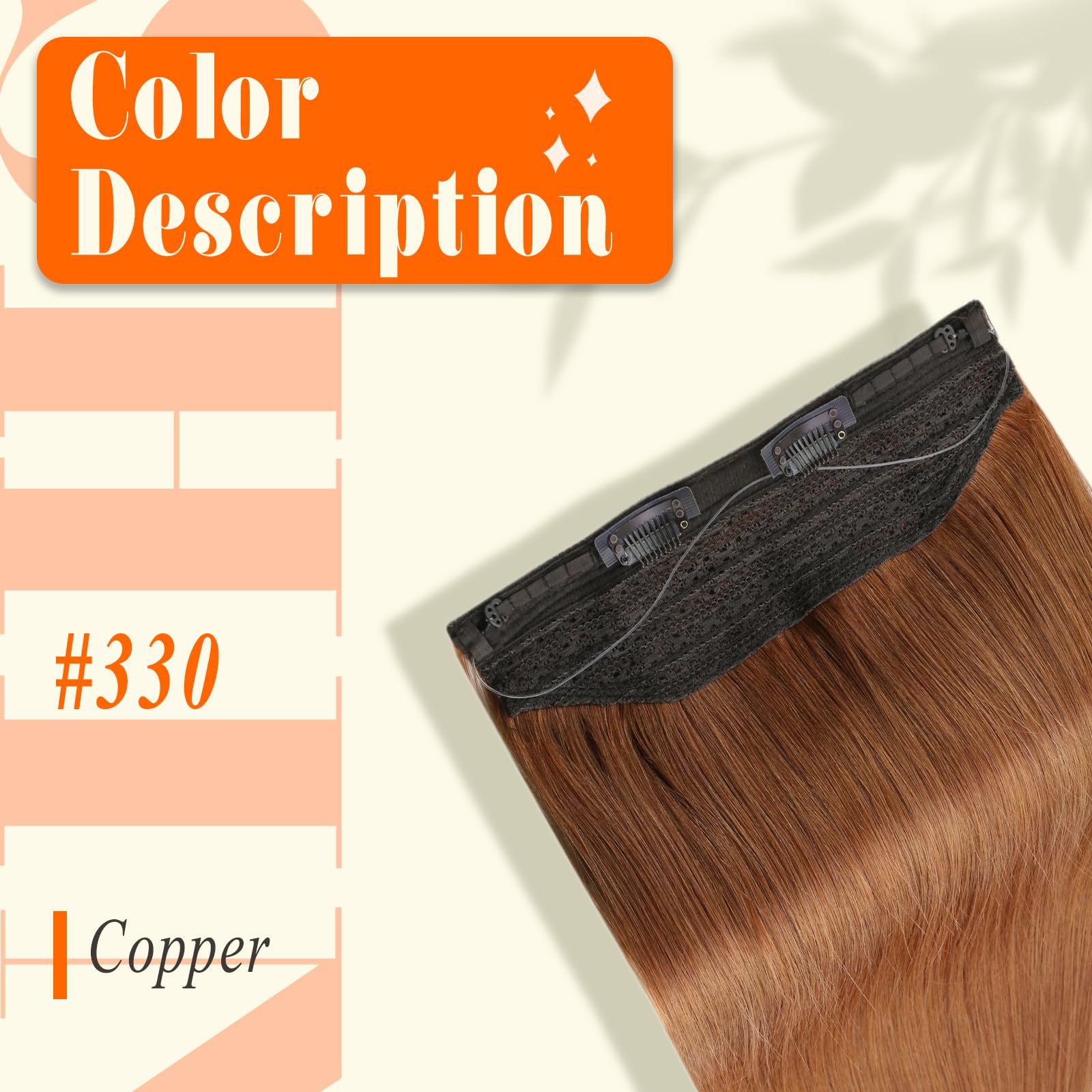 Fshine Invisible Wire Hair Extensions Copper 12 Inch Seamless Wire Hair Extensions Real Human Hair Color 330 Pumpkin Spice One P