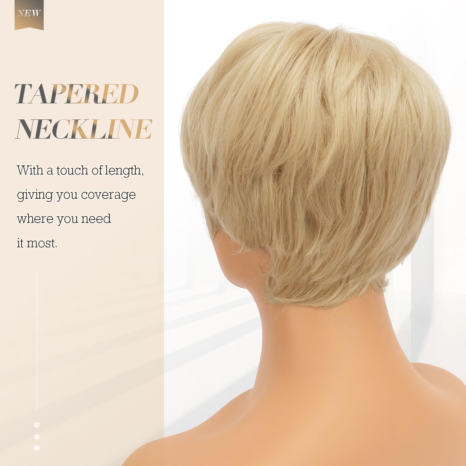 Feshfen Pixie Cut Wigs Synthetic Short Blonde Pixie Haircut Wig With Bangs Glueless Layered Wig Wavy Wigs For Women