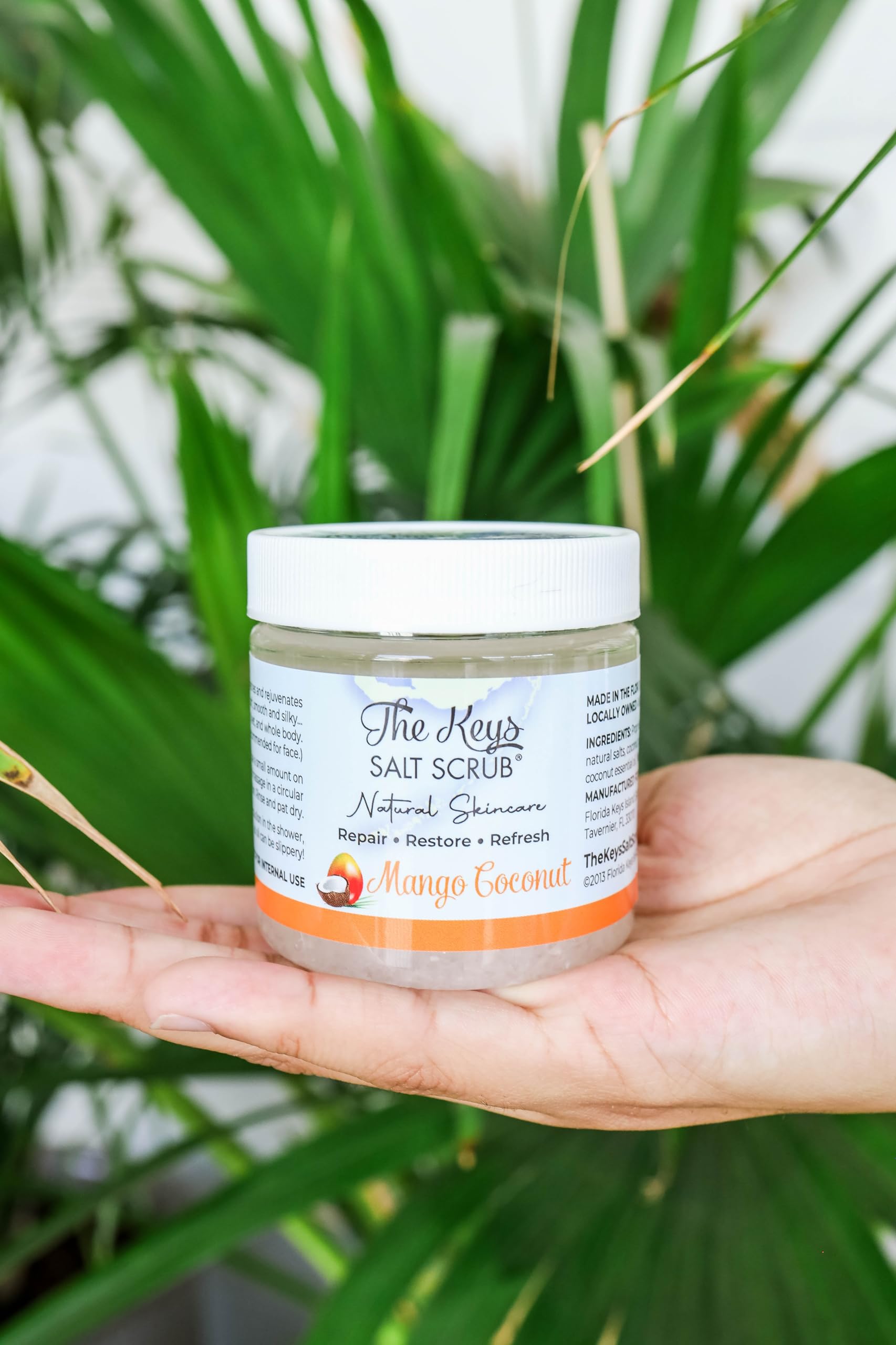 The Keys Sea Salt Scrub - Exfoliating Body Scrub with Wooden Spoon- Foot Scrub and Hand Scrub for men, women- Made with Pure Flo