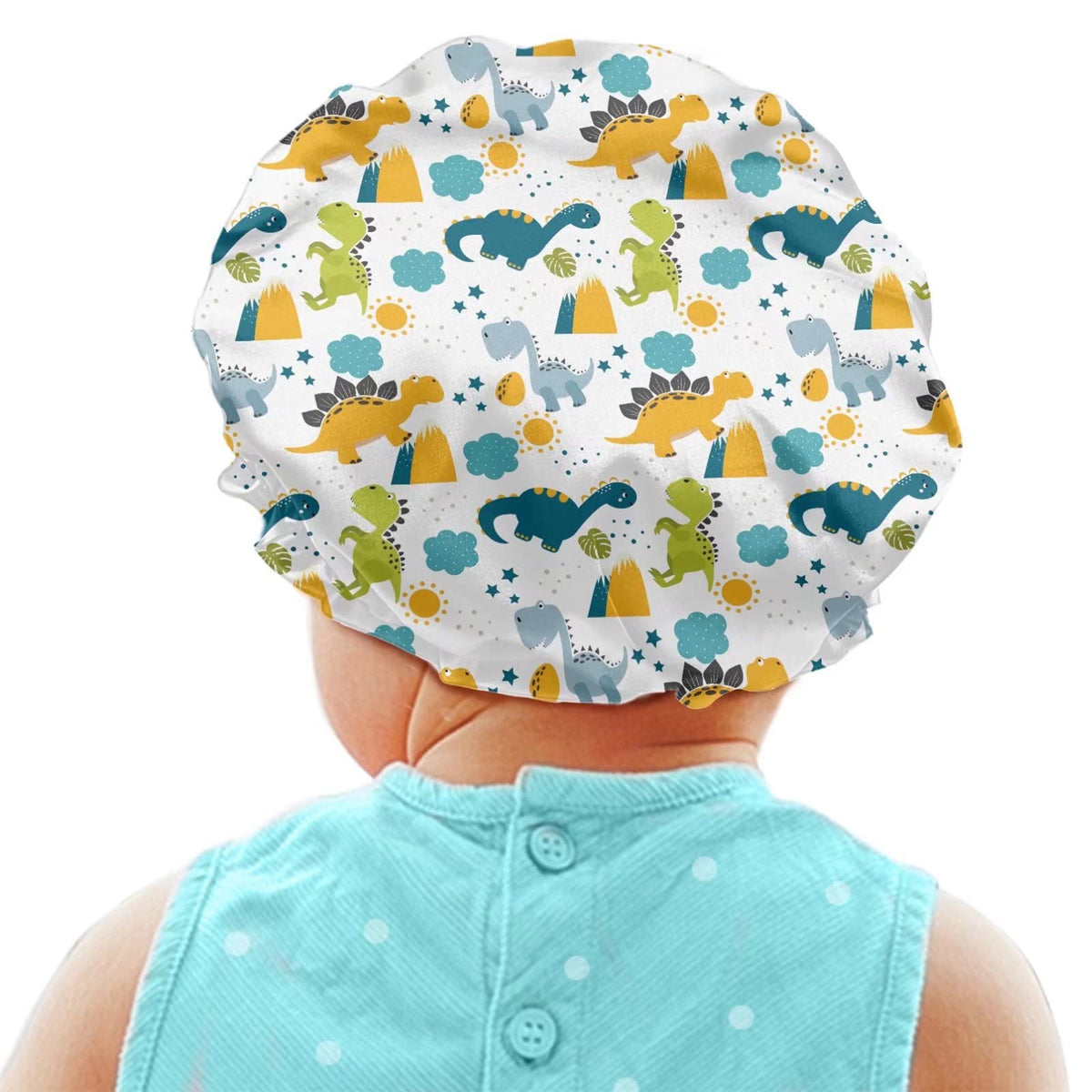 Babrukda Kids Hair Cover Dinosaur Novelty Printed Satin Bonnet Satin Sleep Cap Adjustable Elastic Band Beanie Hat for Night Slee