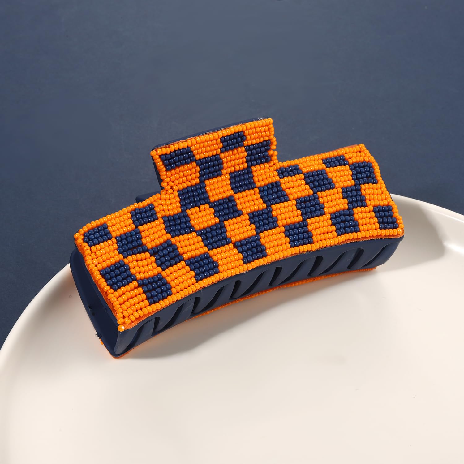 Game Day Hair Claw Clip for Women Beaded Checkered Baseball Football Hair Clips Game Day Outfits Sports Football Fans Mom Access