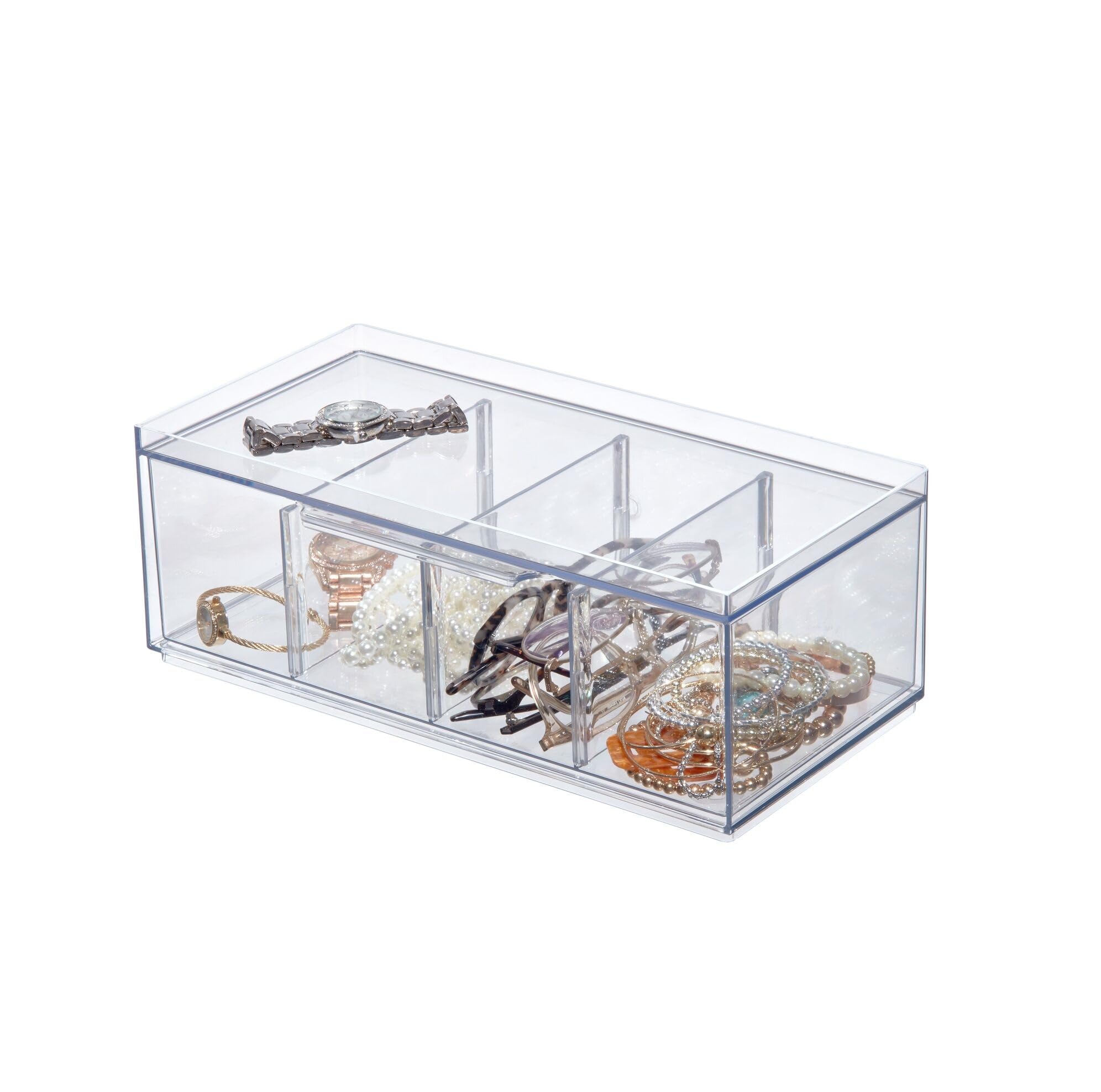 iDesign The Sarah Tanno Collection Plastic Cosmetic Drawer Organizer, Clear/White Large