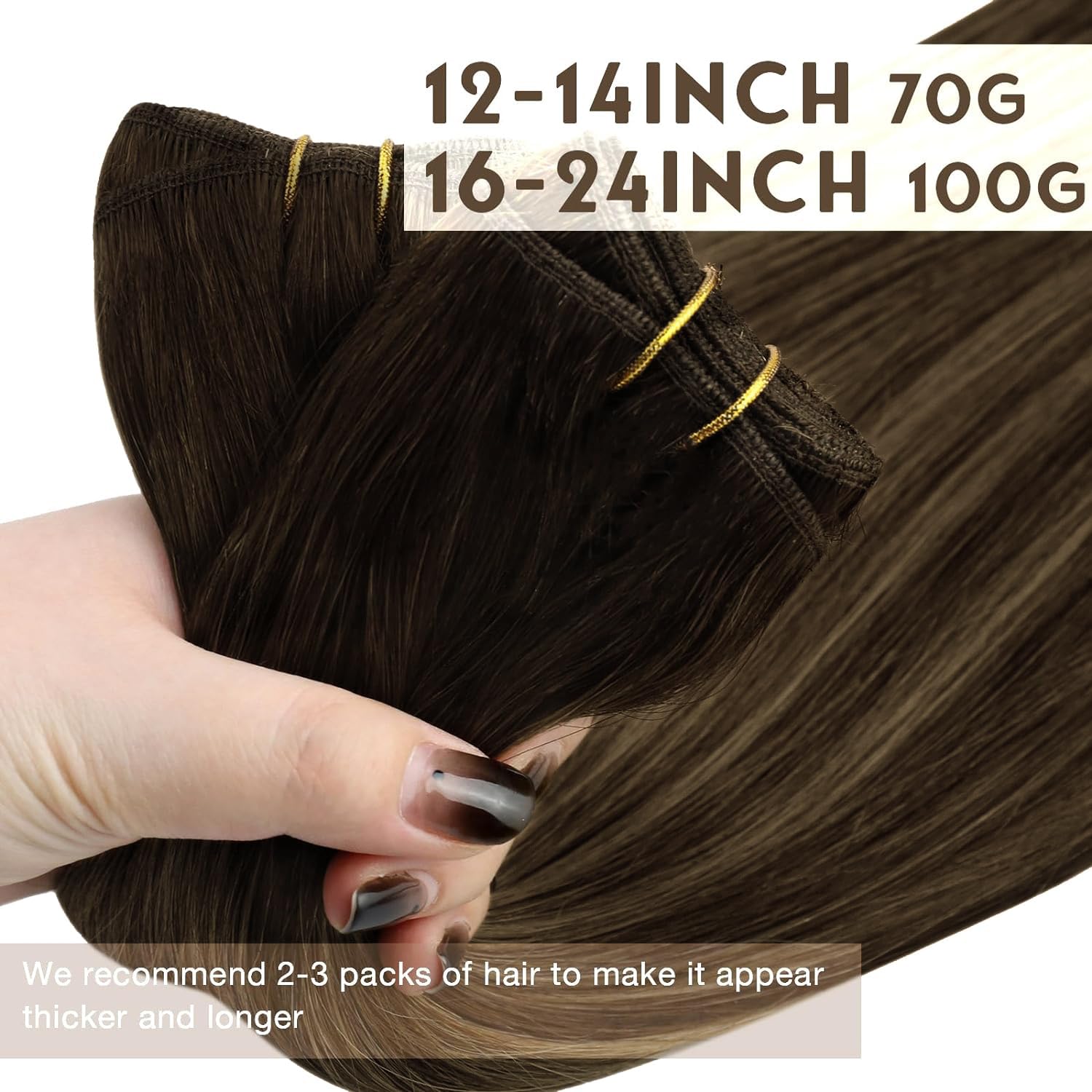 Sunny Human Hair Weft Extensions 12Inch Balayage Weft Hair Extensions Human Hair Sew In Extensions Dark Brown Ombre Caramel Blon