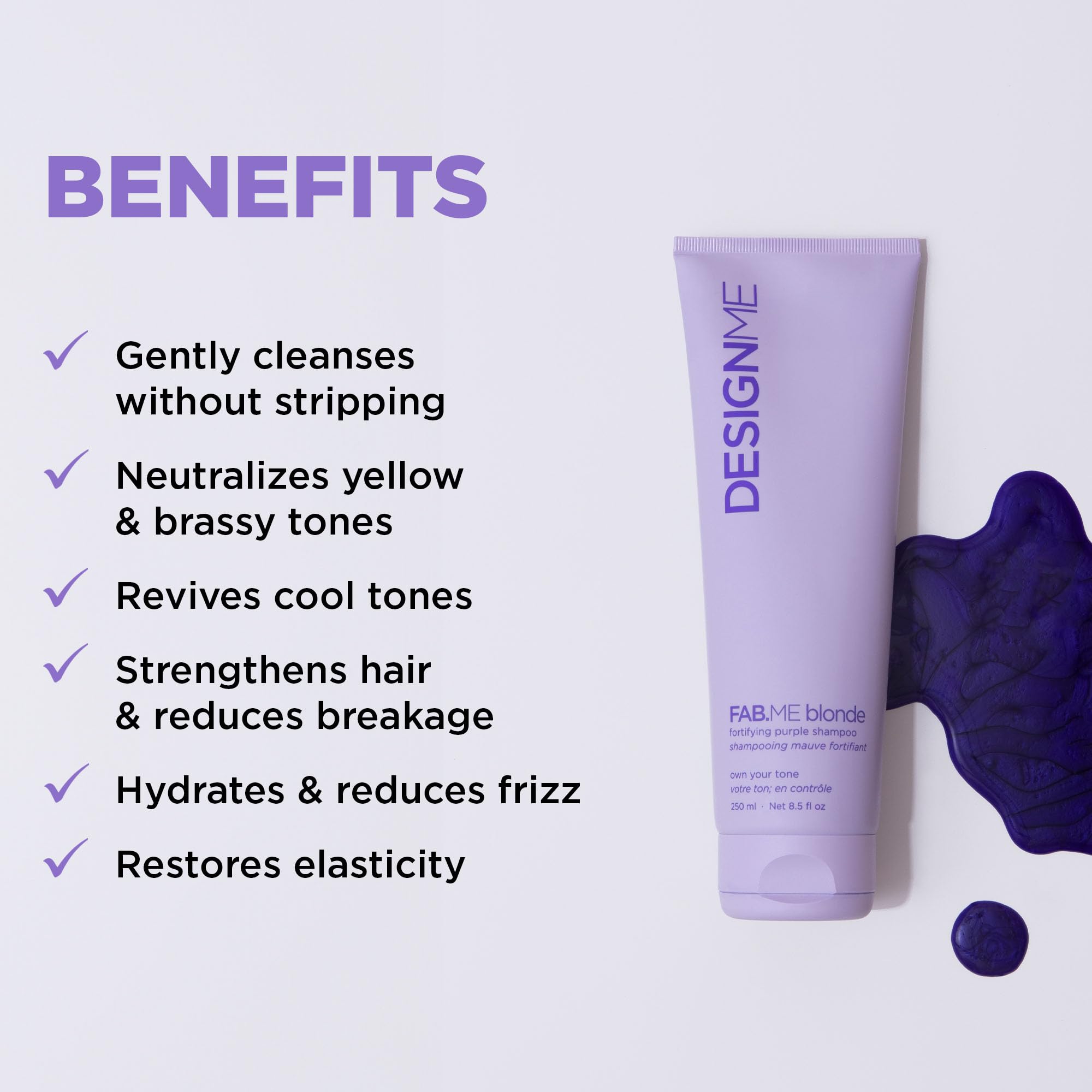 Design.Me FAB.ME Blonde Fortifying Purple Shampoo | Toning Purple Shampoo for Blonde Hair - Neutralizes Brass and Yellow Tones |