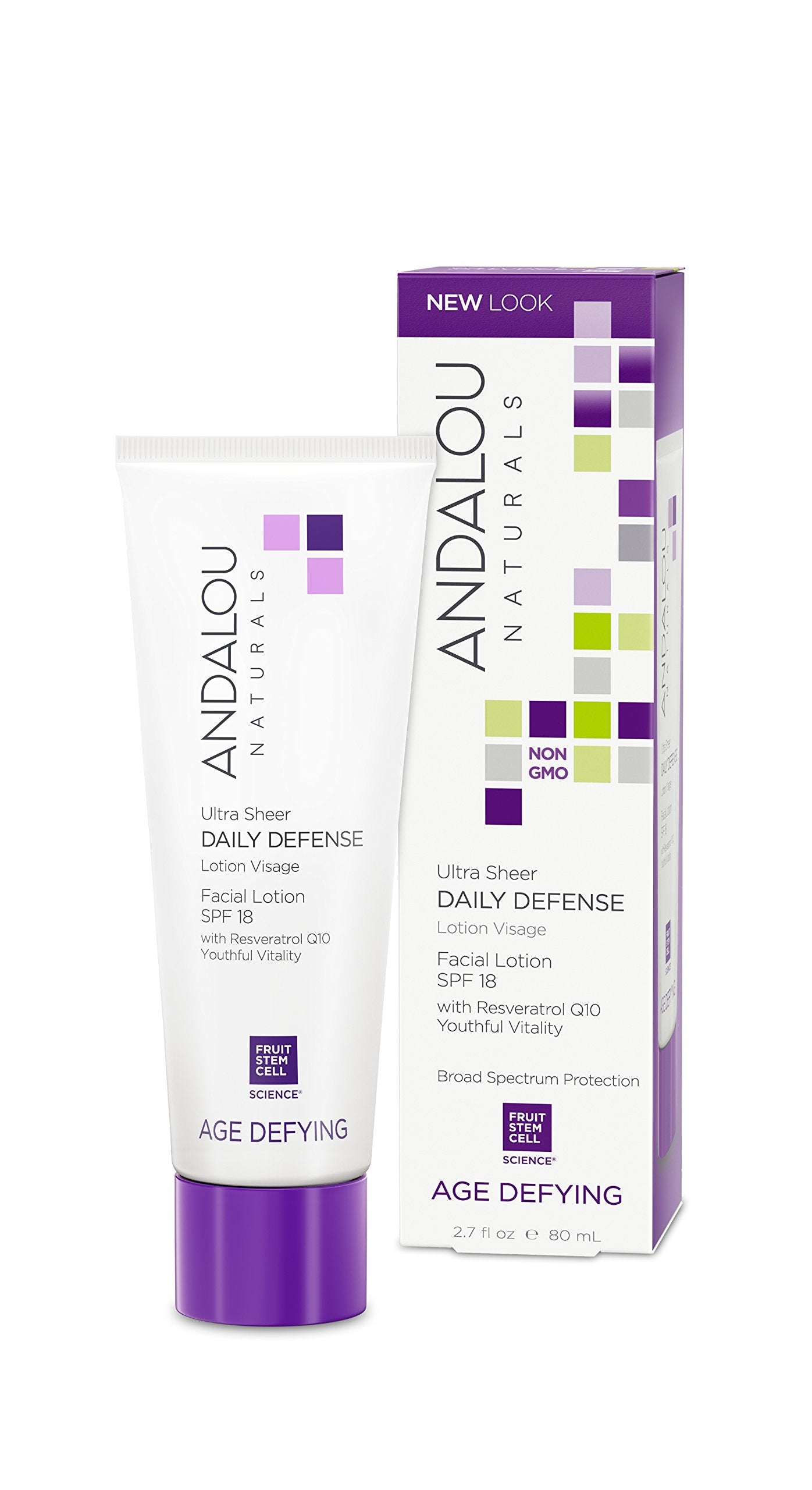 Andalou Naturals Ultra Sheer Daily Defense Facial Lotion, SPF 18, 2.7 oz, with Resveratrol CoQ10 and Antioxidants, Lightweight, 