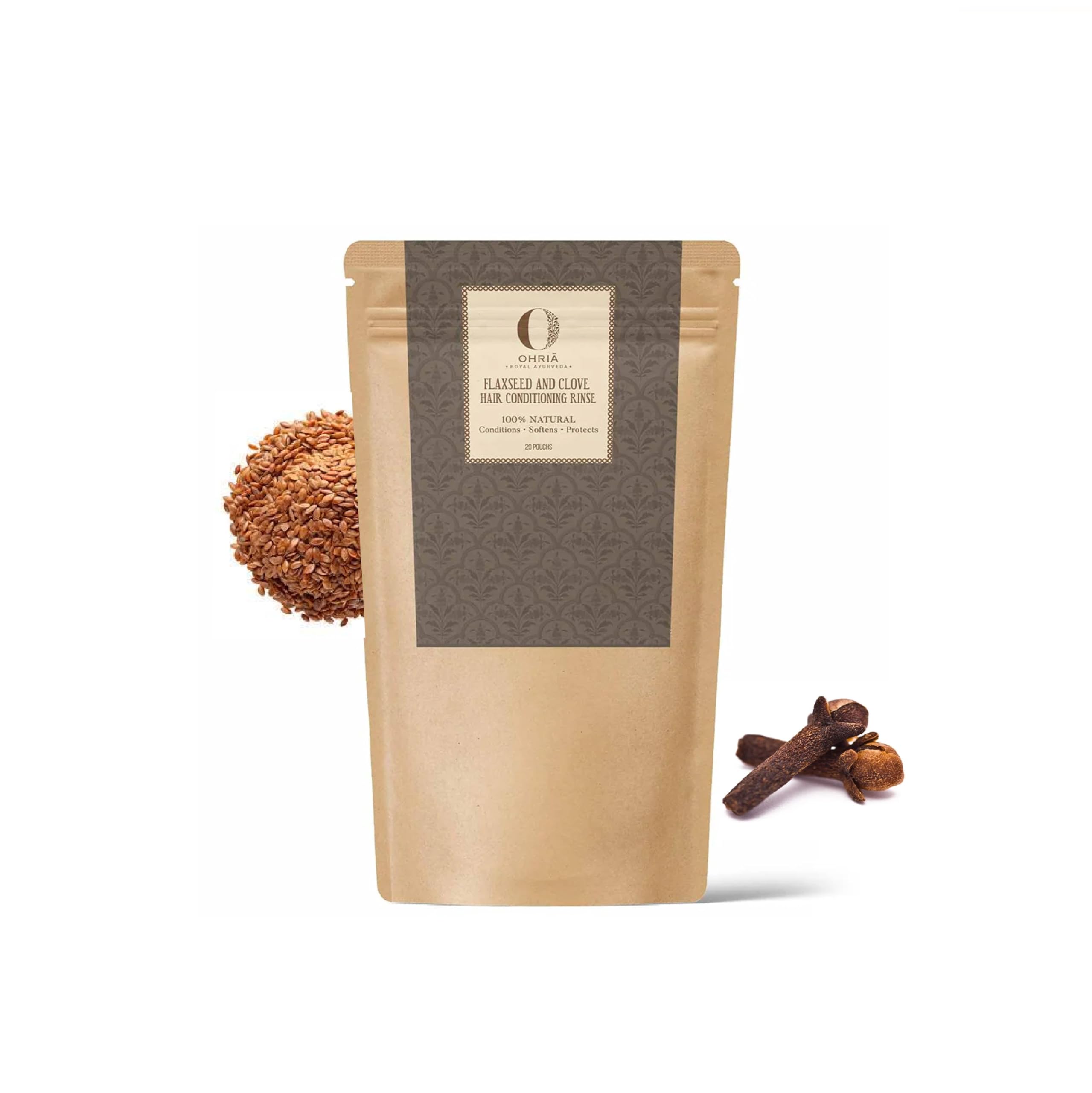Ohria Ayurveda Flaxseed & Clove Hair Conditioning Rinse | Condition, Soften & Protects | Vitamin E-Enriched | 8Gm (20 Pouches)