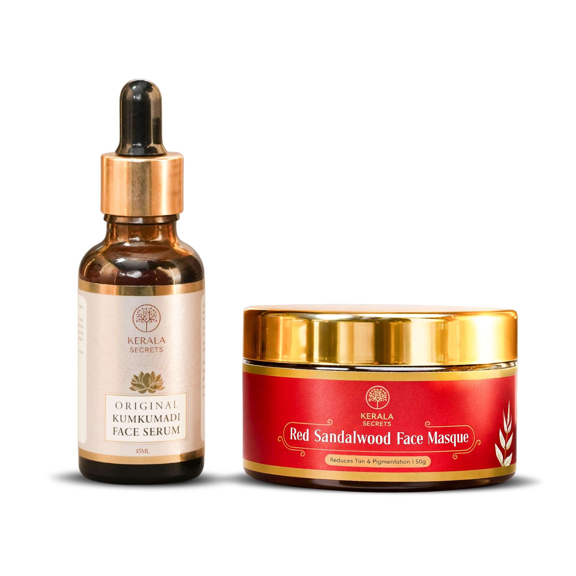 Kerala Secrets Kumkumadi Face Serum 15 Ml & Red Sandalwood Face Mask 50 Gram Combo | Ayurvedic Night Serum With Saffron, Manjist