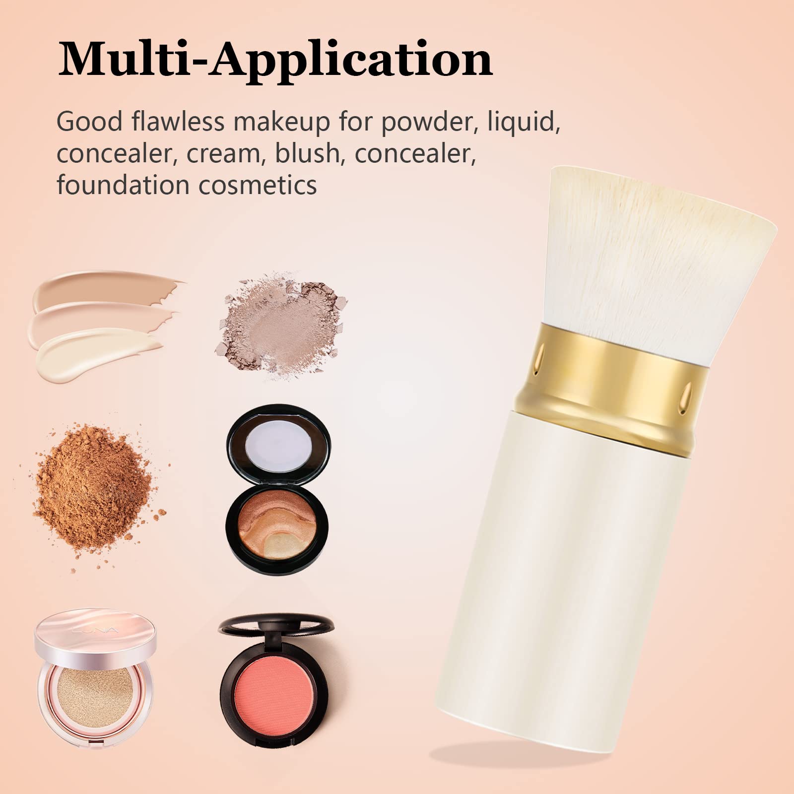 Falliny Retractable Foundation Makeup Brushes, Travel Kabuki Powder Brush Portable Liquid Foundation Sunscreen Brush With Cover