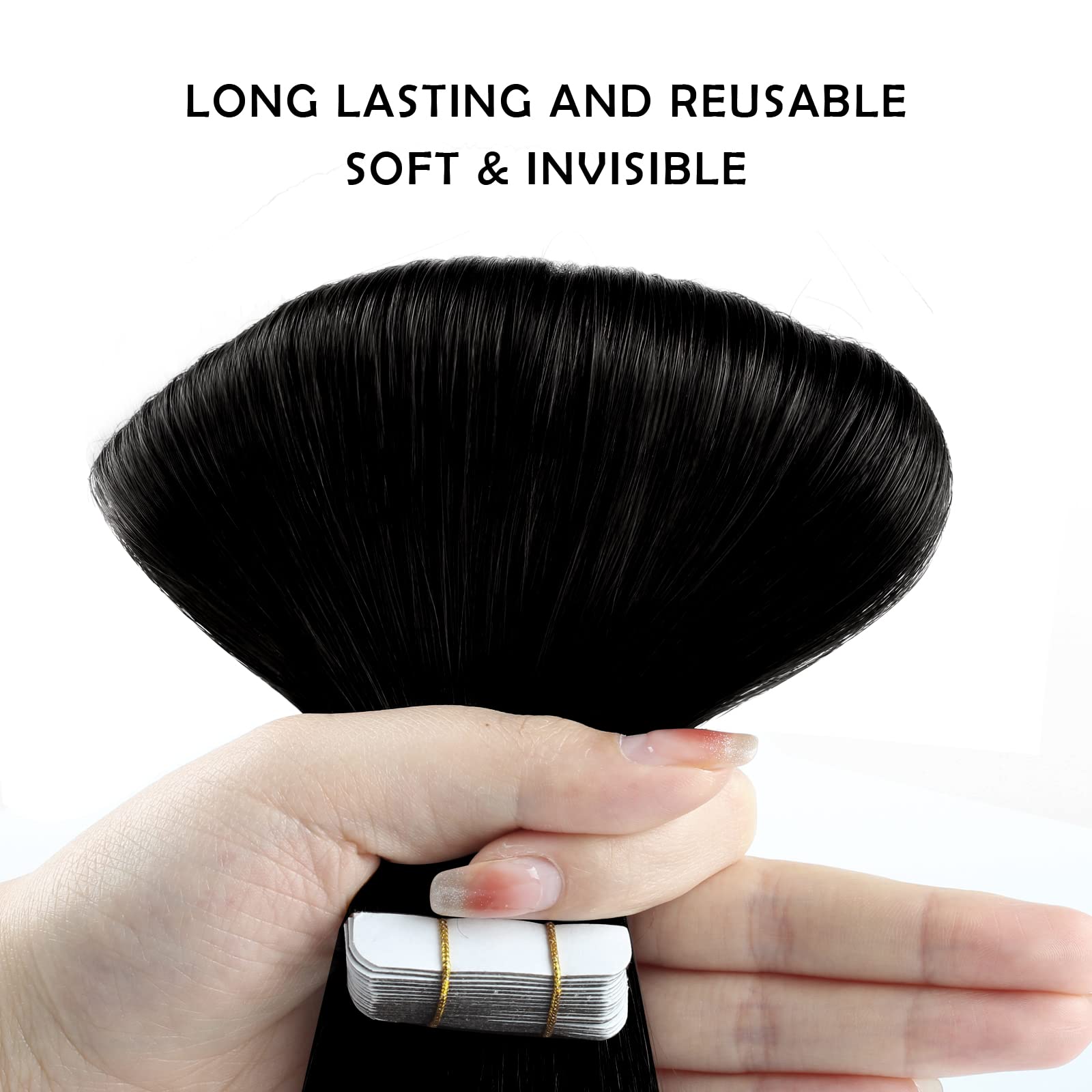 Sassina 20 Inch Remy Tape In Human Hair Extensions 50 Gram Invisible Seamless Skin Natural Tape In Human Hair 20 Pcs Jet Black H