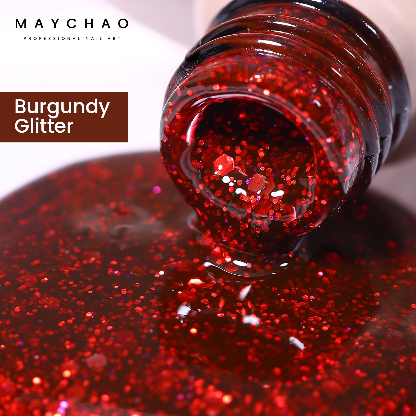 Maychao Glitter Gel Nail Polish, 15Ml Fiery Red Glitter Gel Nail Polish, Soak Off Uv Led Nail Gel Polish Nail Art Starter Manicu