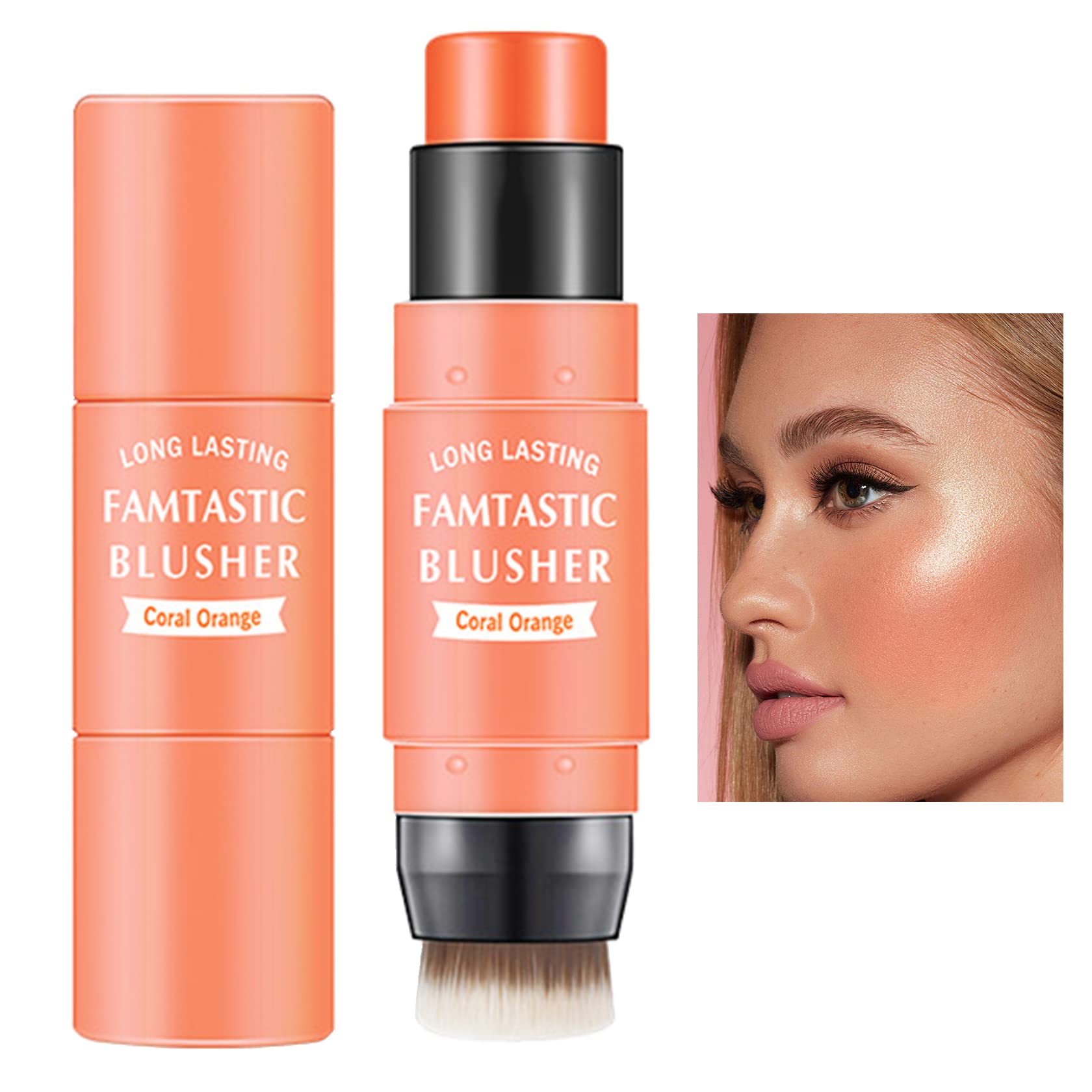 Cream Blush Stick With Brush,Waterproof Multi Cream Blush Stick Makeup,Lightweight,Long-Lasting,Easy To Use,2 In 1 Multi Stick B