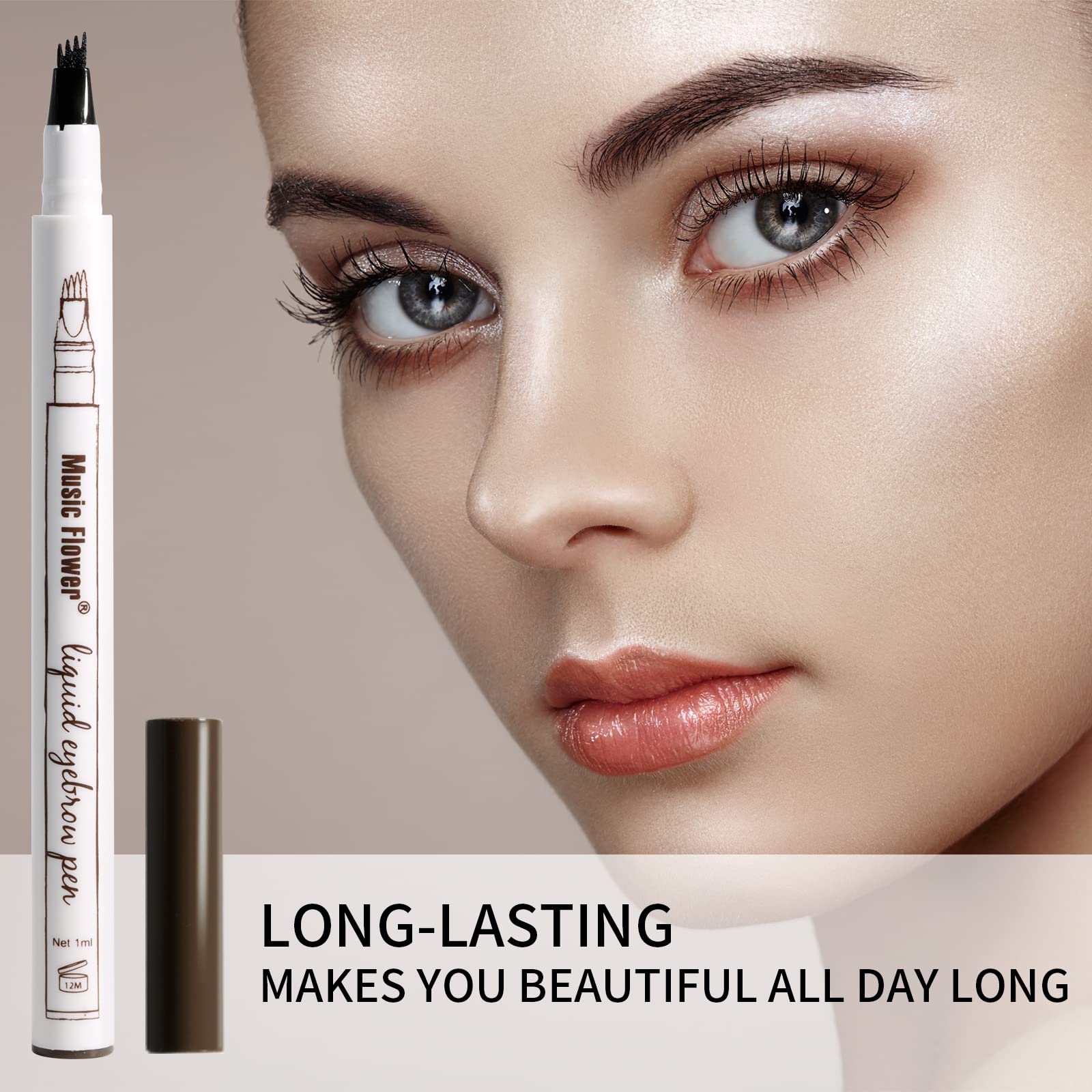 Music Flower Eyebrow Pencil, Liquid Eyebrow Pen, Waterproof Brow Pen With Micro-Fork Tip, Smudgeproof Long Lasting Fine Sketch M