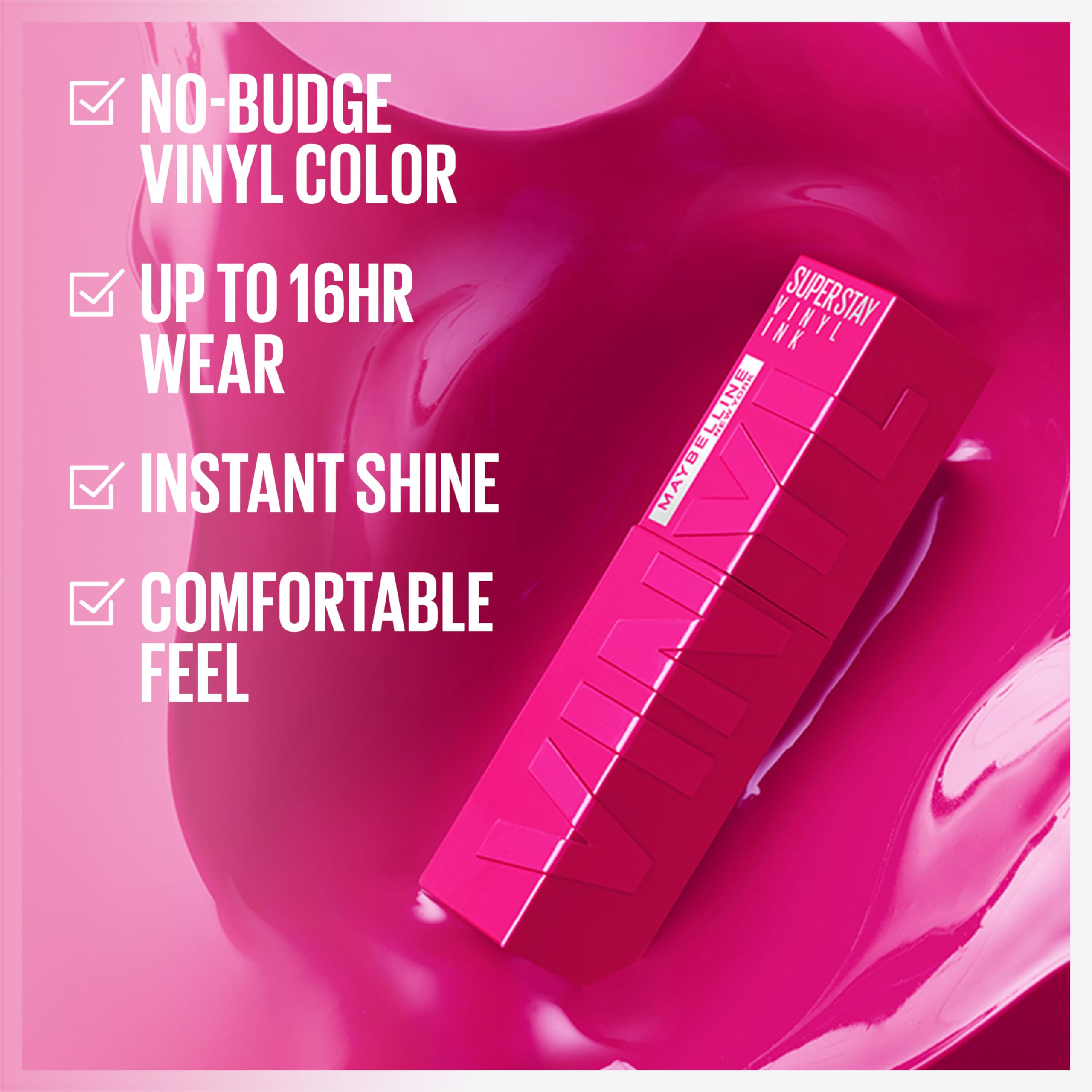 MAYBELLINE Super Stay Vinyl Ink Longwear No-Budge Liquid Lipcolor Make Up, Highly Pigmented Color and Instant Shine, Upbeat, 1 C