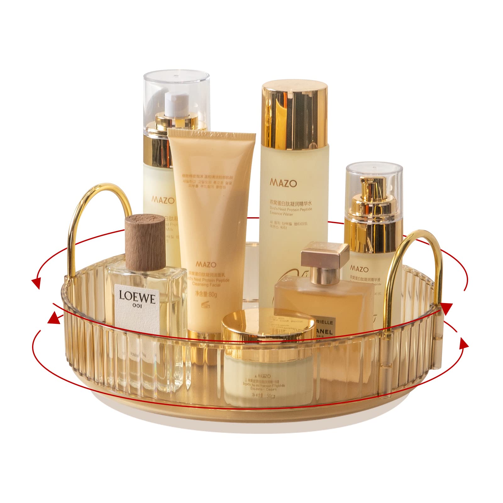 Invssene 360 Rotating Makeup Organizer, Bathroom Make Up Spinning Holder Rack, Large Capacity Cosmetics Storage Vanity Shelf Cou