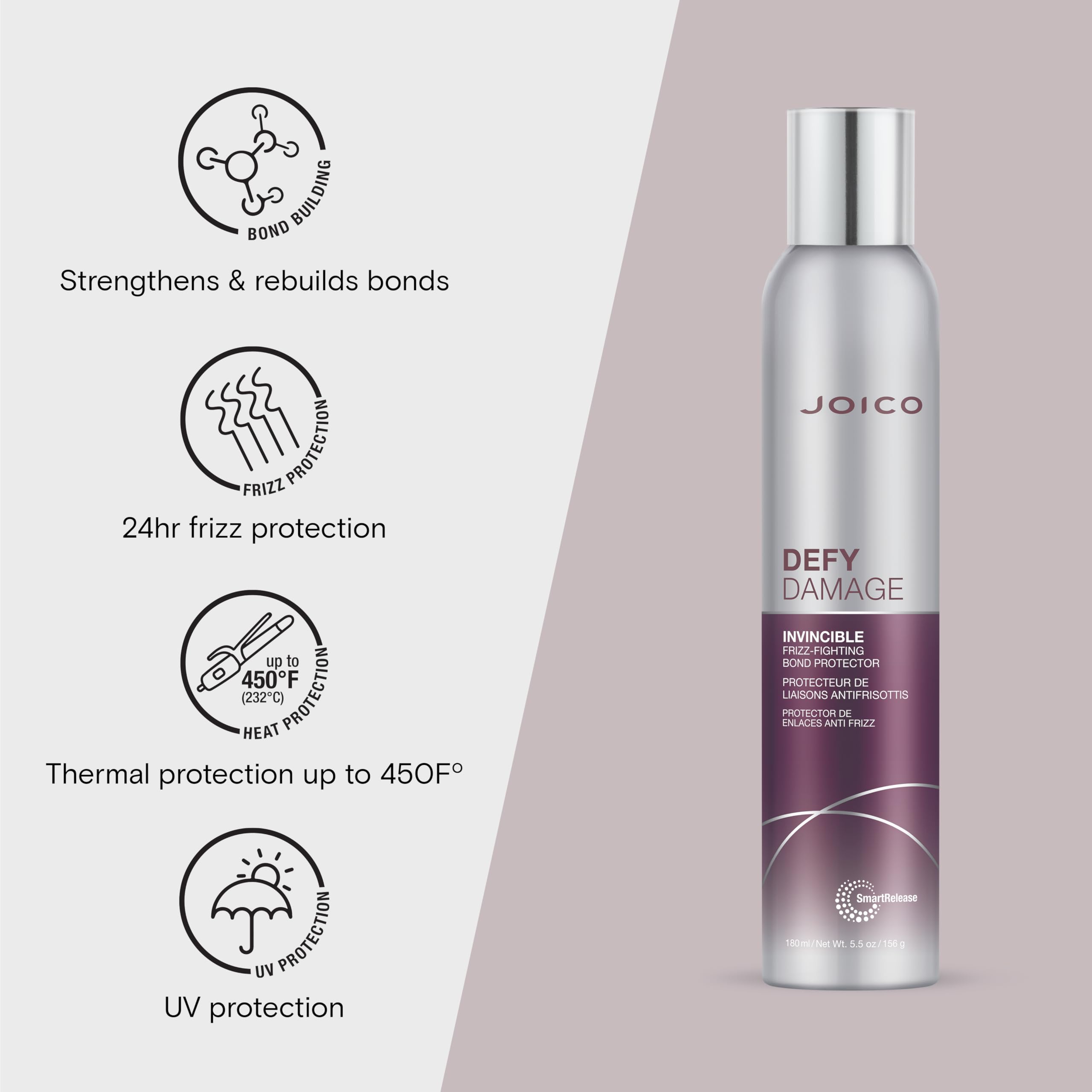 Joico Defy Damage Invincible Frizz-Fighting Bond Protector | 24 Hour Frizz Protection | Thermal Heat & Humidity Protection | Boo