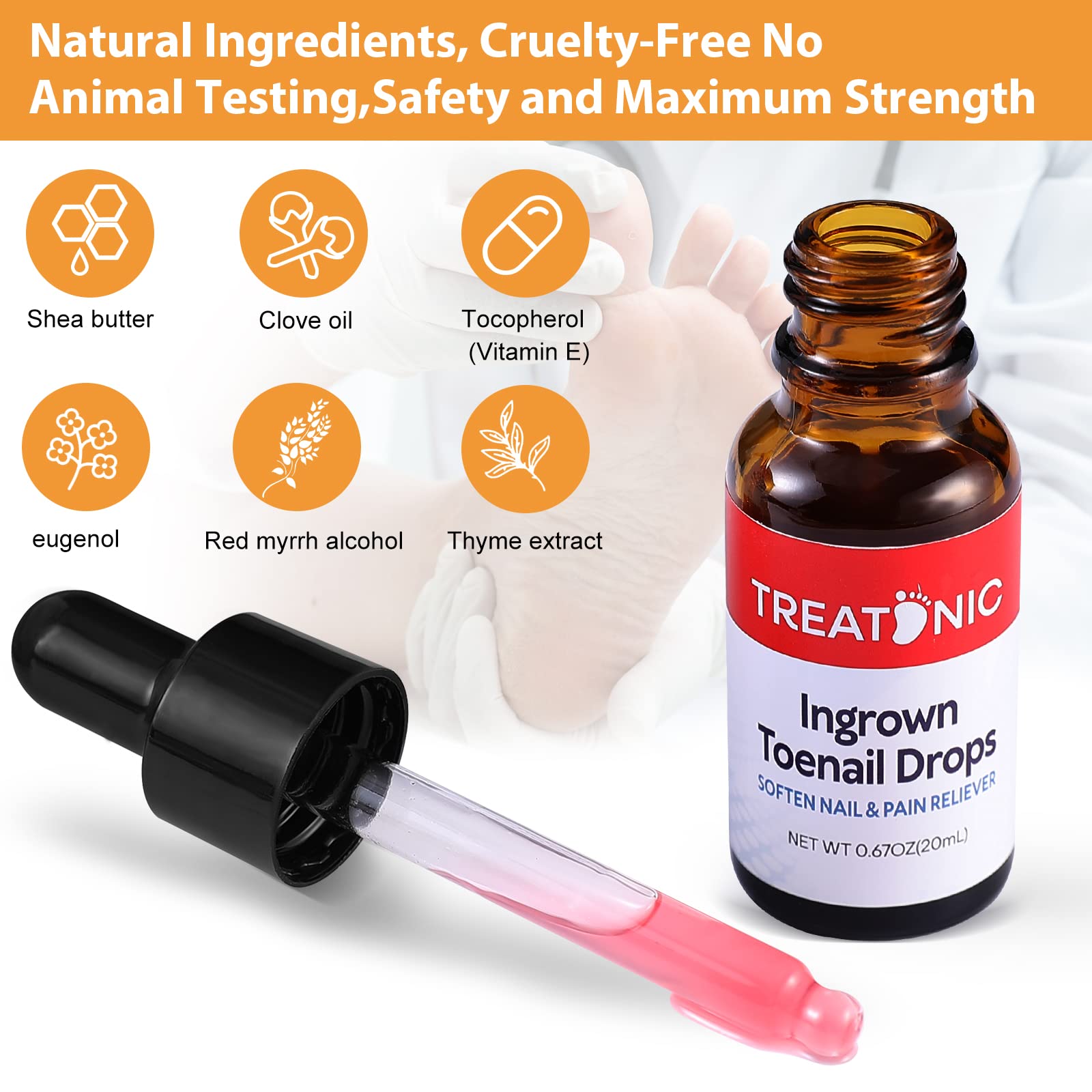 Treatonic Ingrown Toenail Treatment - Ingrown Toenail Pain Reliever And Softener Kit For Easy Trimming With Silicone Gel Toe Cap