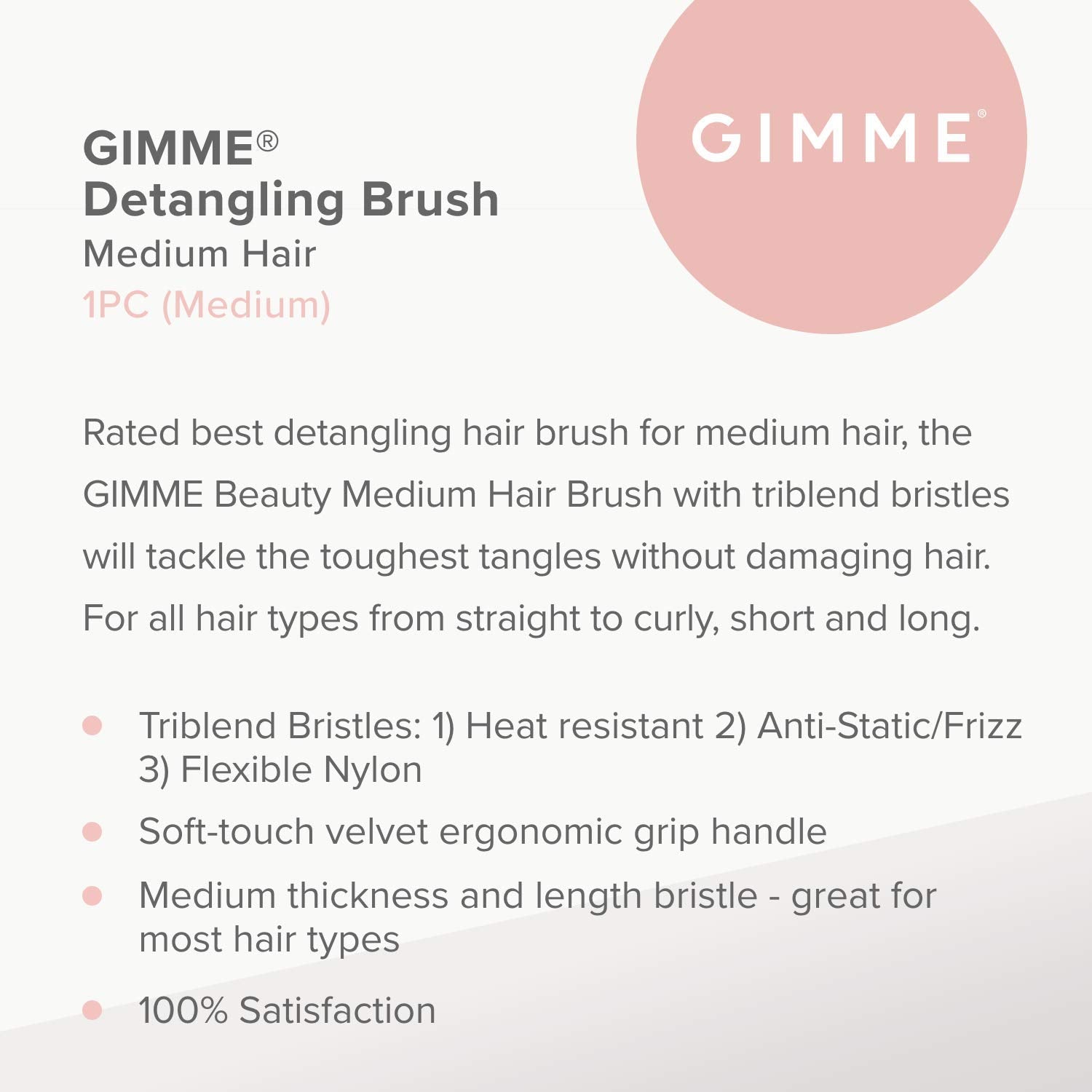 Gimme Beauty - Medium Hair Brush - Damage-Free Detangling Brush - Hair Brush for All Hair Types with Anti-Static, Heat-Resistant
