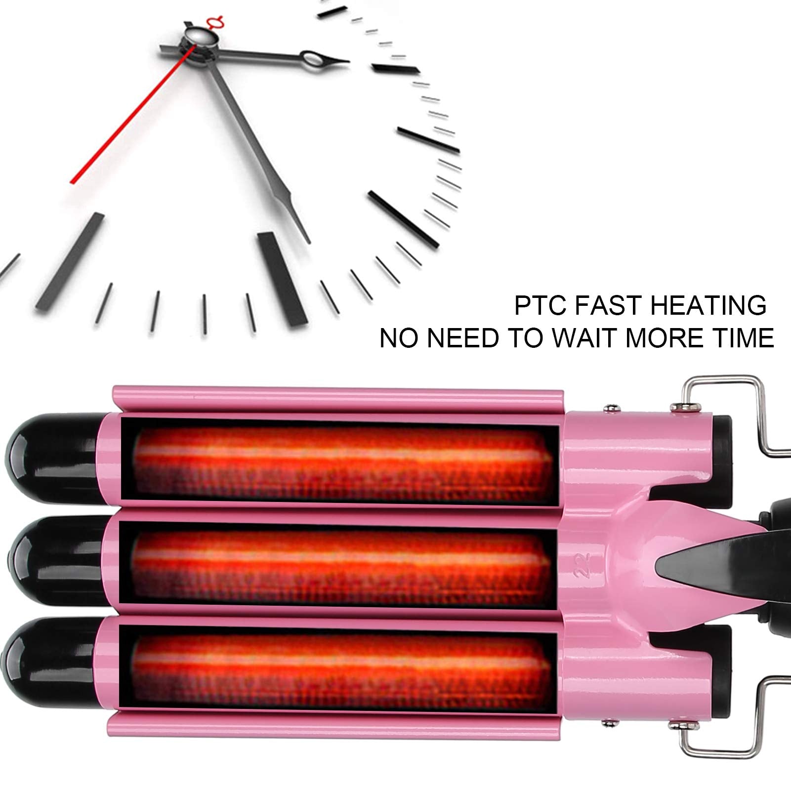 Hair Curling Tongs, 3 Barrel Hair Curler, Tourmaline Hair Curling Iron with 2 Temperature Class, Quick Heating Electric Hair Wav