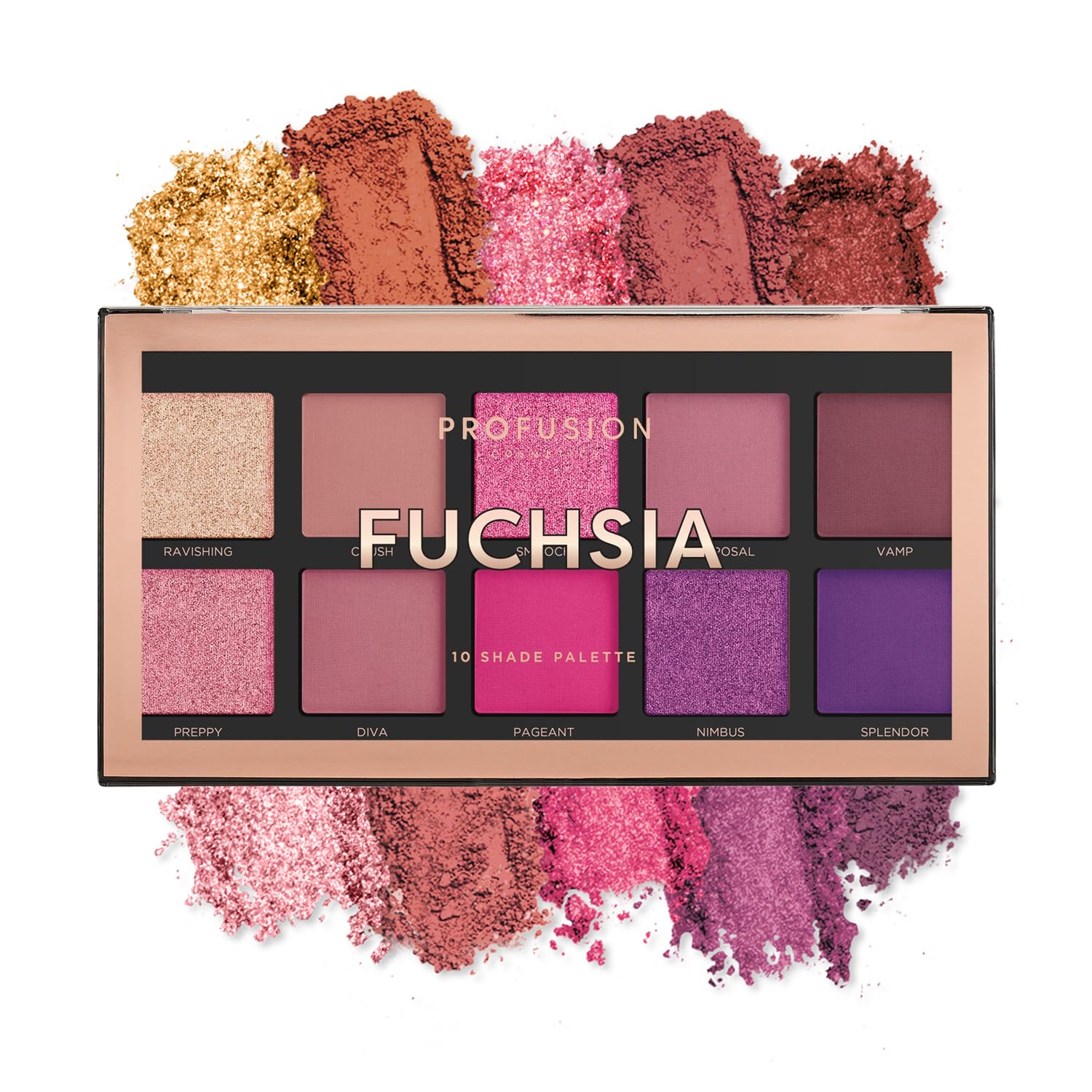 Profusion Cosmetics Fuchsia 10 Shades Eyeshadow Palette - Highly Pigmented, Long-Wearing, Blendable Colour Payoff, Easy to Blend