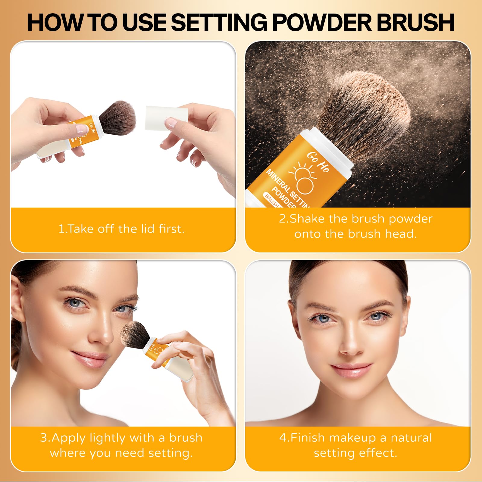 Go Ho Mineral Sunscreen Setting Powder - SPF 50,Translucent,Loose Natural Matte Face Makeup Brush-in,For All Skin Tones,Sunscree