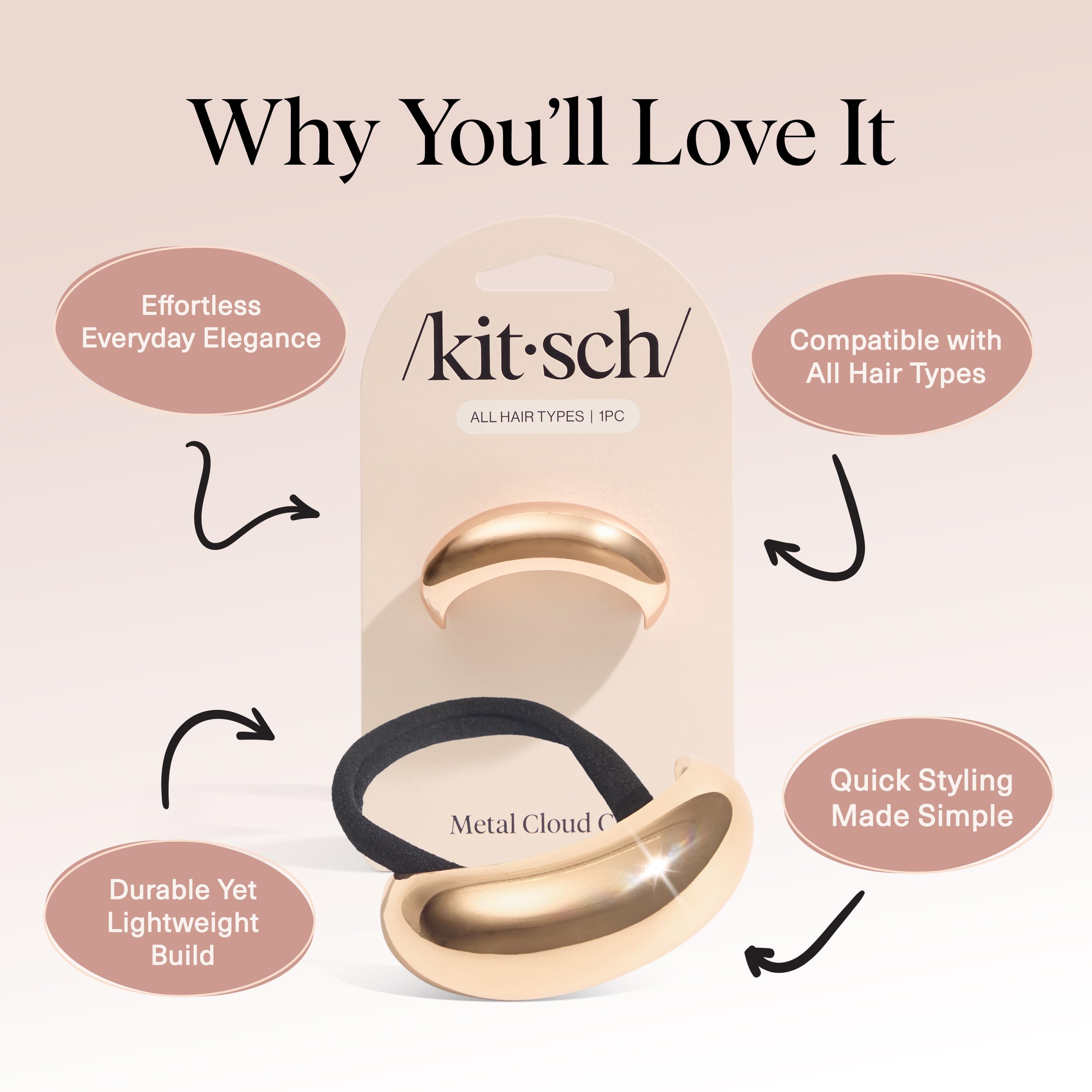 Kitsch Gold Hair Cuffs - Metal Ponytail Holder for Women, Medium Size, Durable and Elegant Hair Accessory