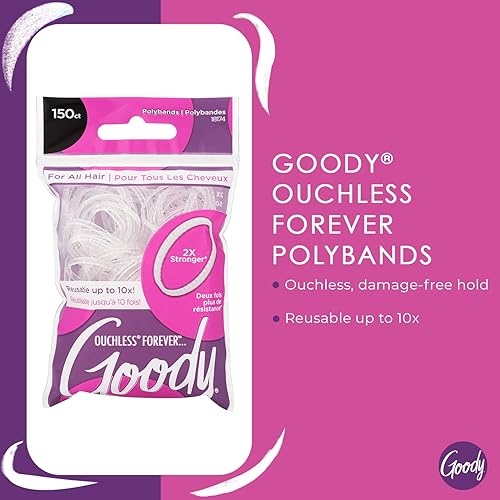 Goody Ouchless Womens Polyband Elastic Hair Tie - 150 Count, Clear - Fine Hair - Hair Accessories To Style With Ease And Keep Yo
