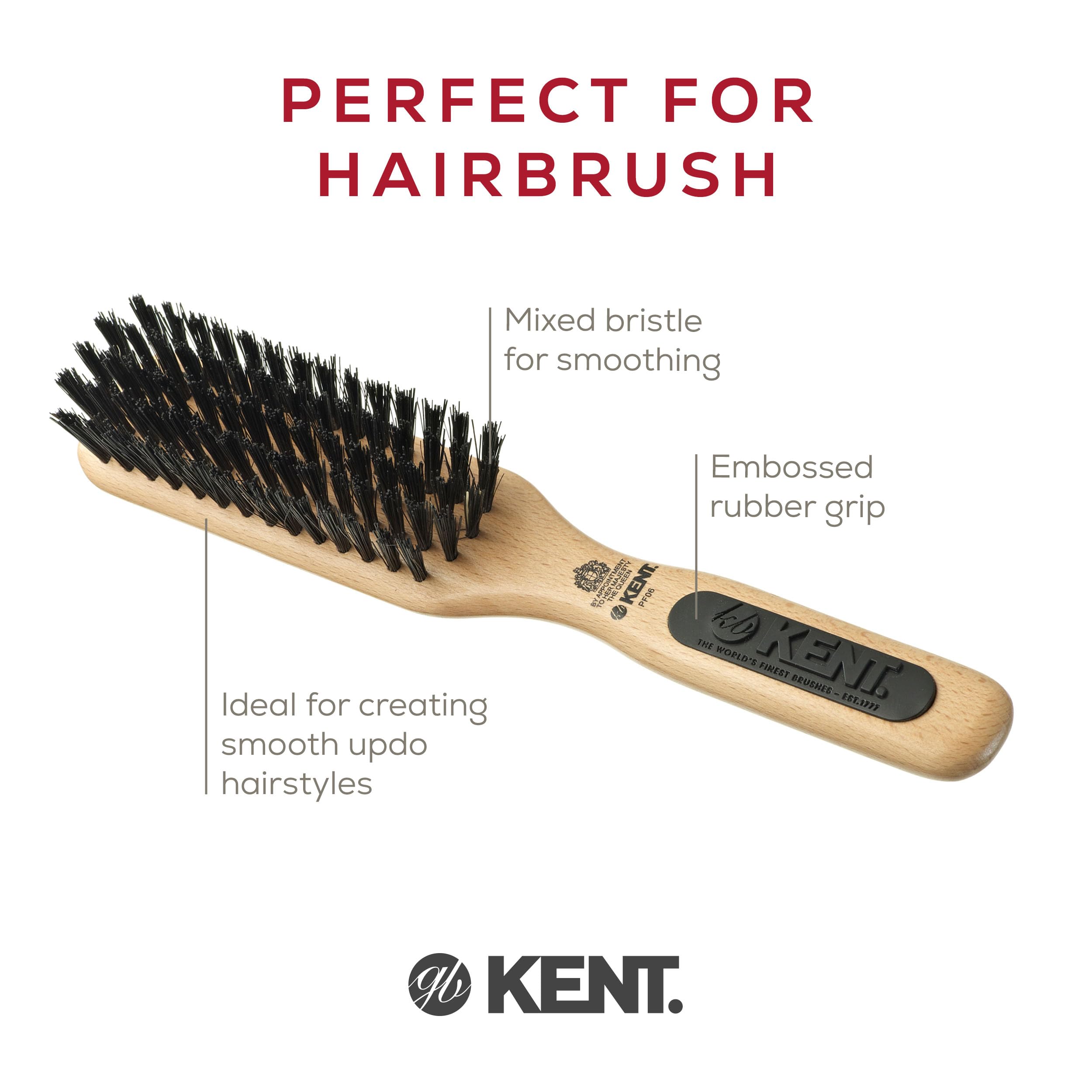 KENT PF06 Natural Wood Boar Bristle Hair Brush - Straightening Brush and Styling Brush for Short to Medium Length Hair - Natural